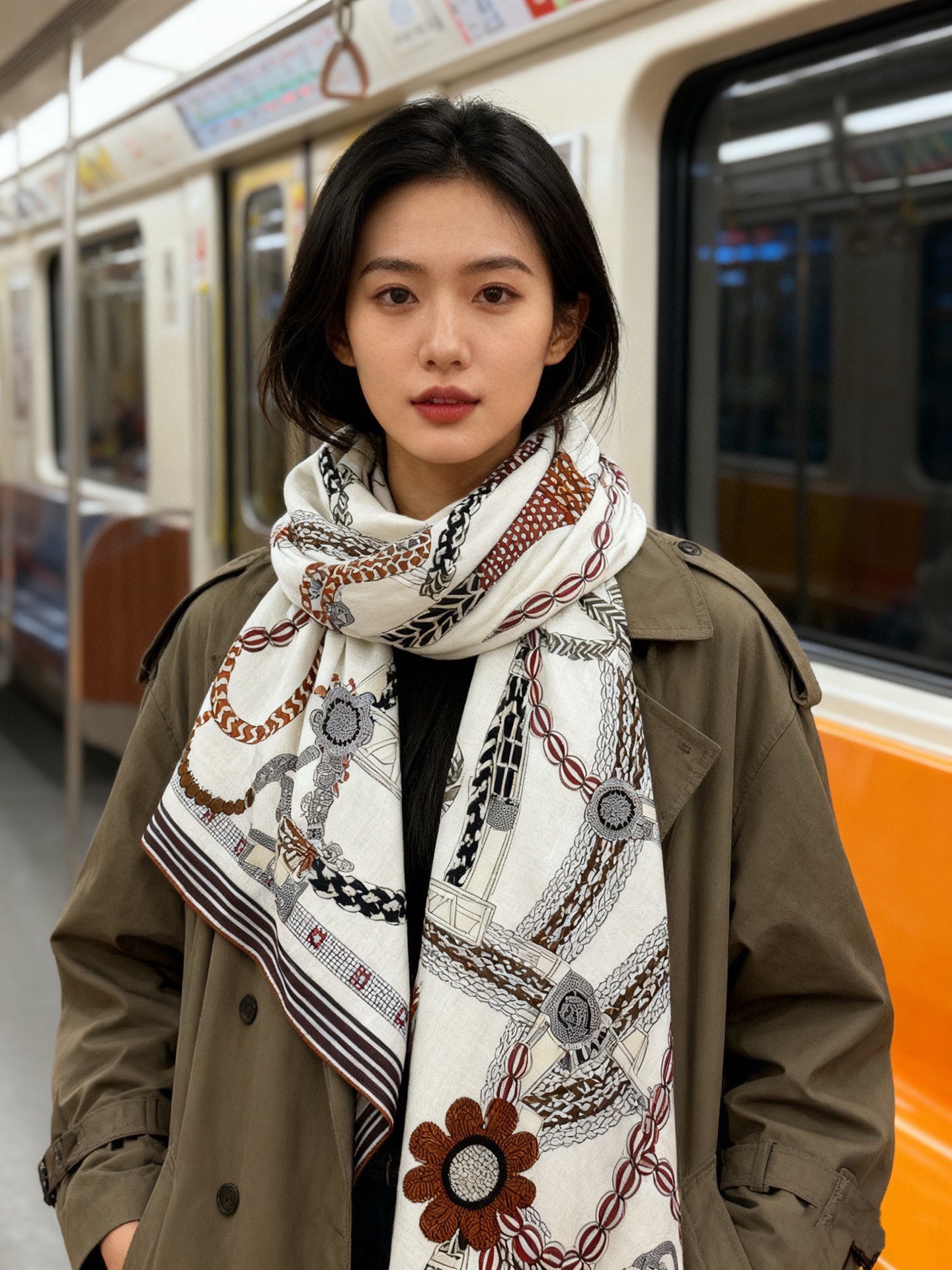 “编织鞍带”140方巾～Hermes 手工卷边丝绒方巾（30%桑蚕丝70%羊绒）这款爱马仕的经典单品展现