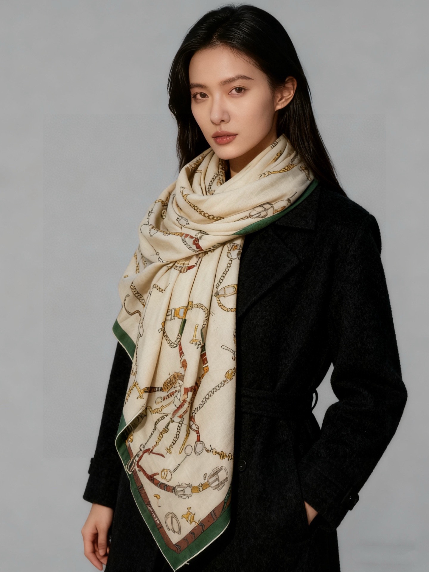 羊绒新款🆕👏👏买了都说好看‼️推荐💕爱马仕双面同色羊绒方巾【跃动的马儿双面同色140】，顶级工艺超值‼️