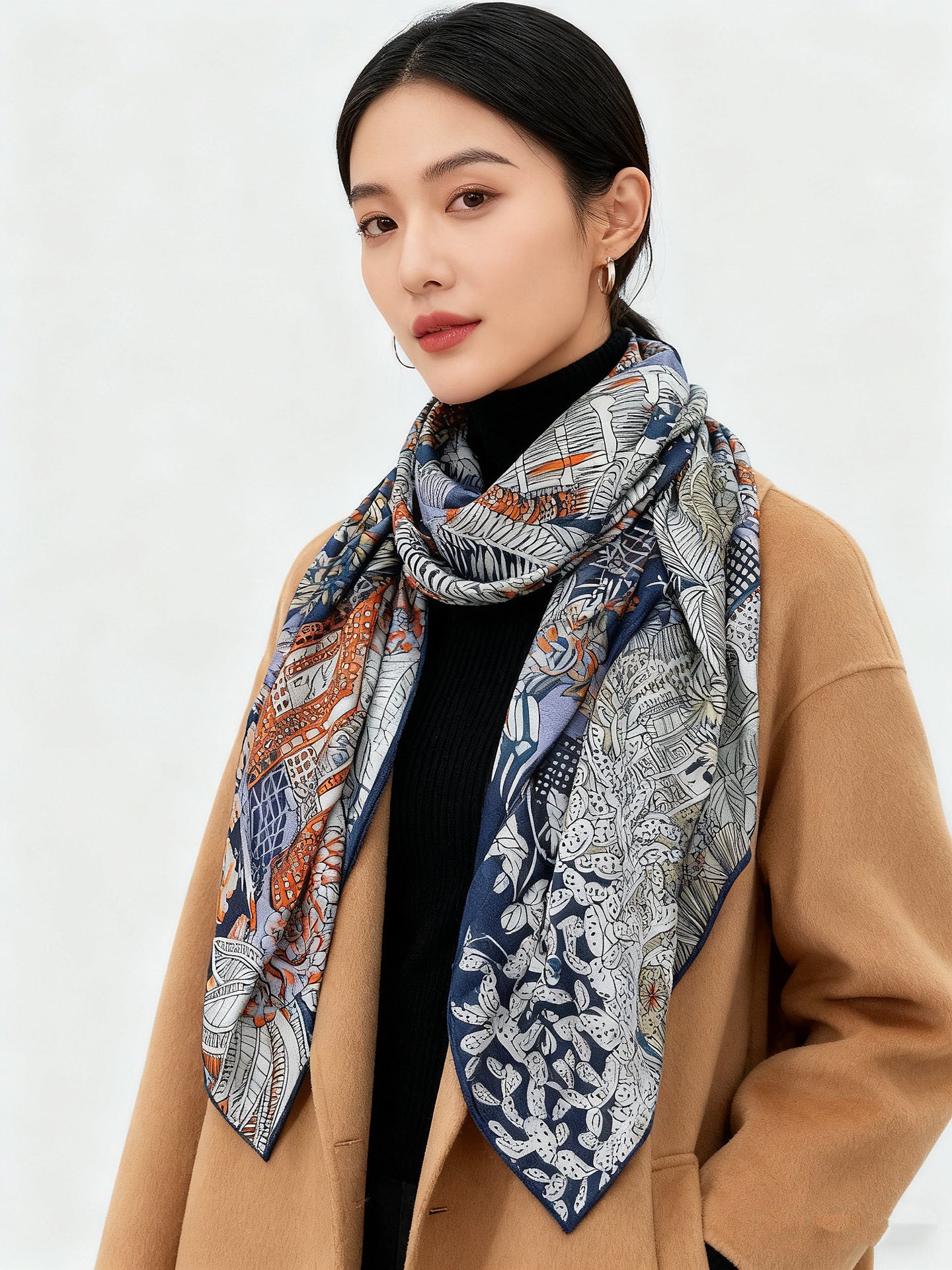 💟2025年秋冬抢先 上新💞【双面同色丝绒方巾】手工卷边山羊绒和真丝混纺披肩（70%山羊绒，30%桑蚕丝