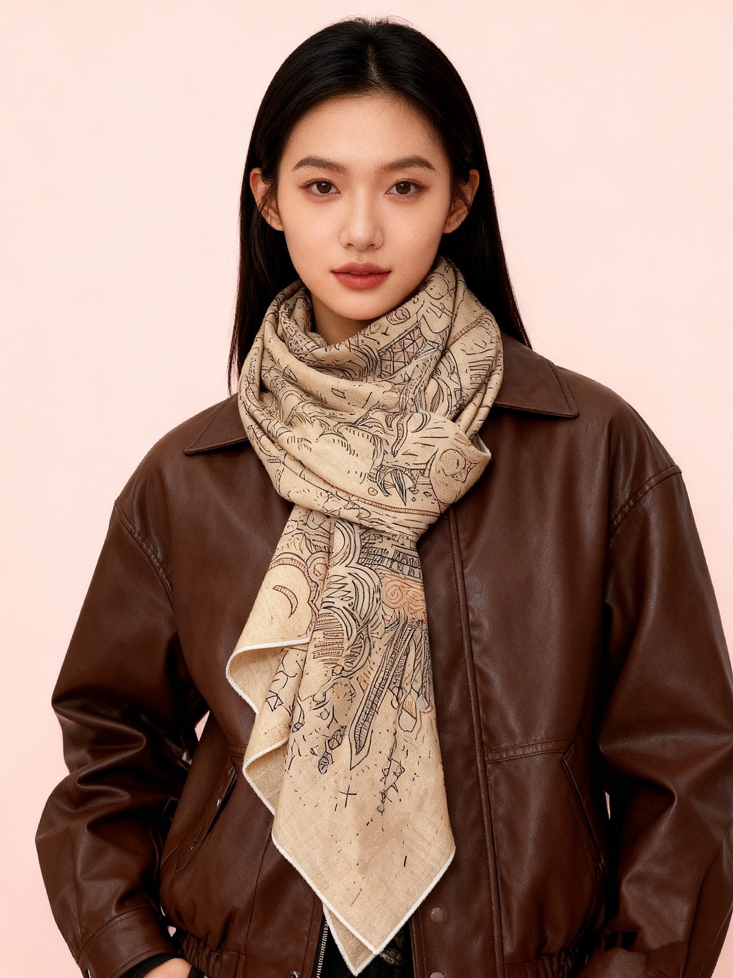 “正在接通中”140丝毛方巾【140顶级丝绒双面同色印花】手工卷边丝绒方巾（30%真丝70%羊绒）这款丝