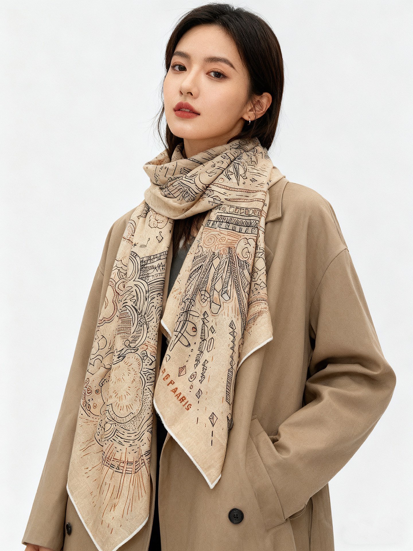 “正在接通中”140丝毛方巾【140顶级丝绒双面同色印花】手工卷边丝绒方巾（30%真丝70%羊绒）这款丝