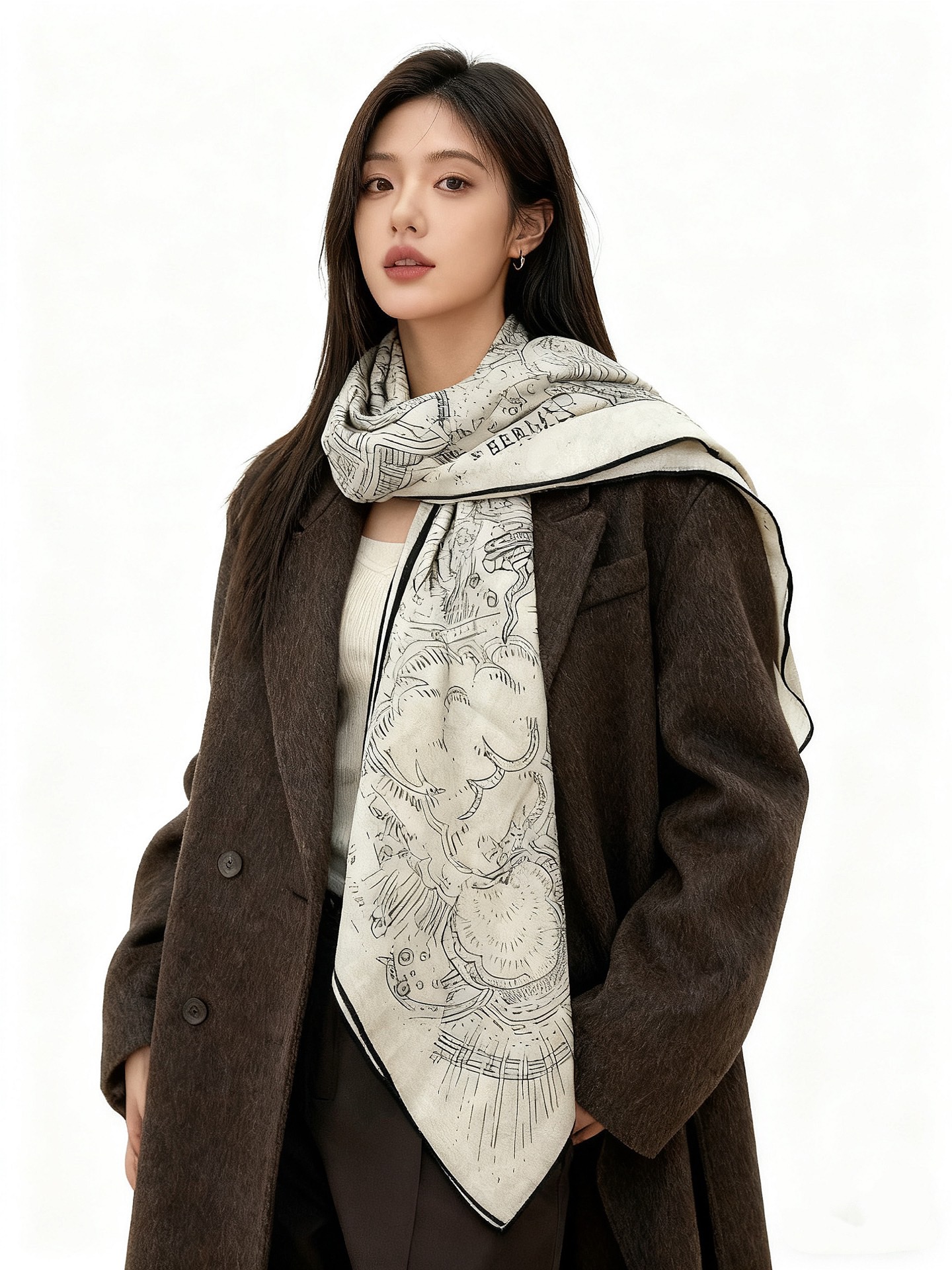 “正在接通中”140丝毛方巾【140顶级丝绒双面同色印花】手工卷边丝绒方巾（30%真丝70%羊绒）这款丝