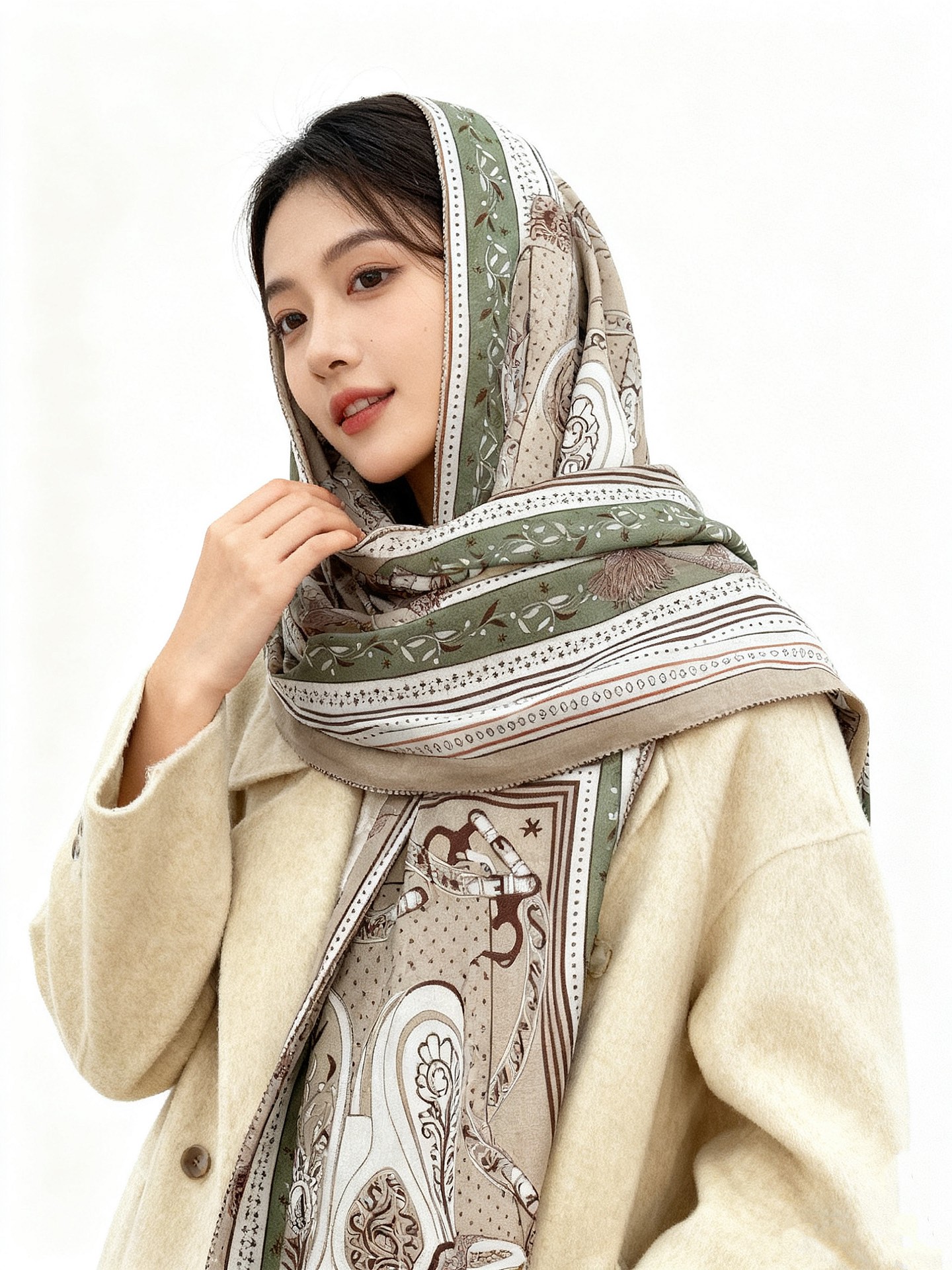 P225 上新💕🔥丝绒方巾 【爱马仕2025春夏 亚马逊的庆典 Bandana,佩斯利花纹,生机勃勃的图案】(双面同色方巾)这款Hermes点睛配饰可以多种方式佩戴,与任何服饰皆搭配得宜。无论系绕颈间,或作为腰带、束发带及头巾佩戴,皆赏心悦目。法国制造手工卷边丝羊绒巾(30%桑蚕丝70%山羊绒)。 尺寸:140x 140厘米