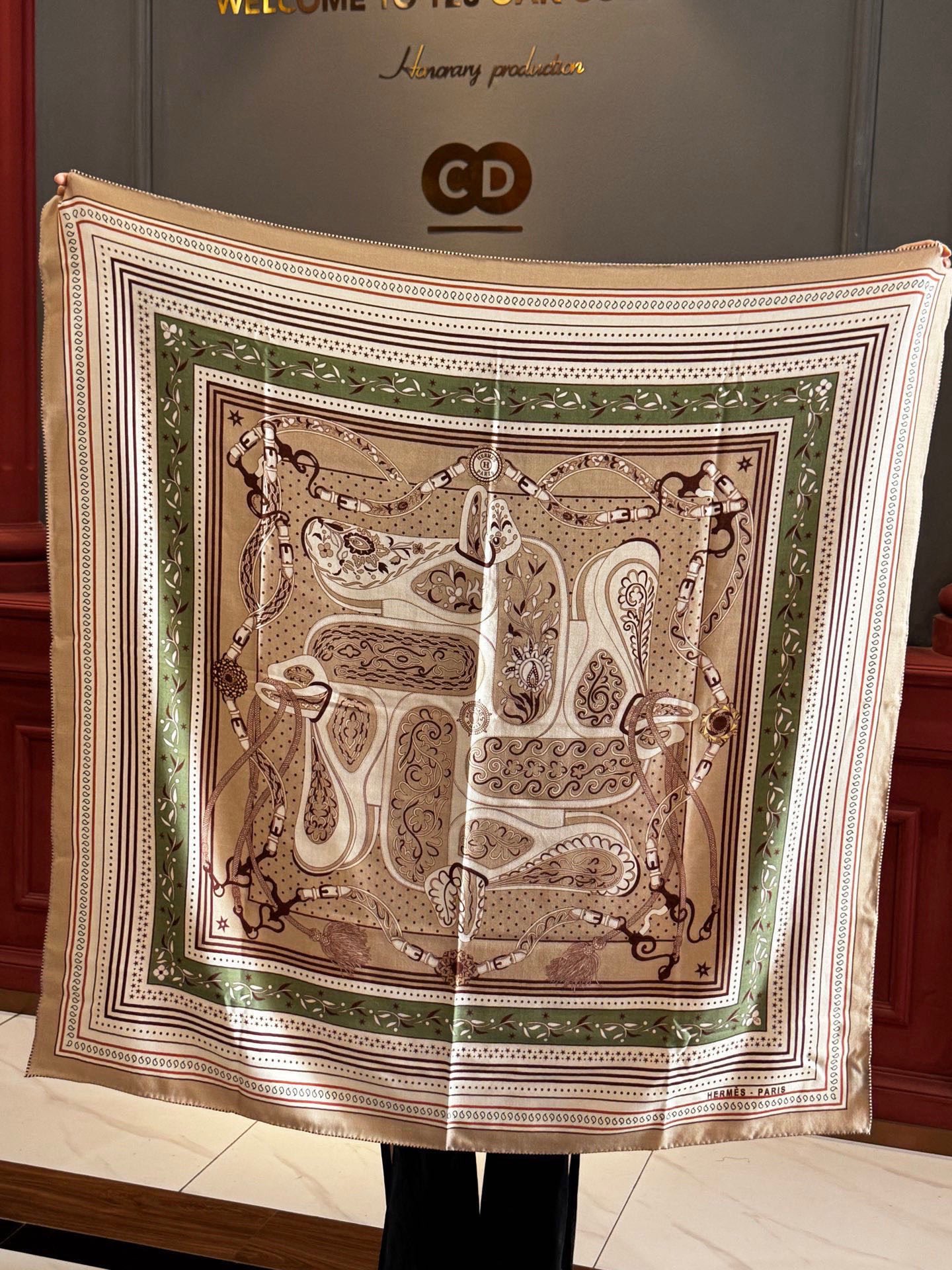 上新💕。丝绒方巾 【爱马仕2025春夏 亚马逊的庆典 Bandana，佩斯利花纹，生机勃勃的图案】（双面