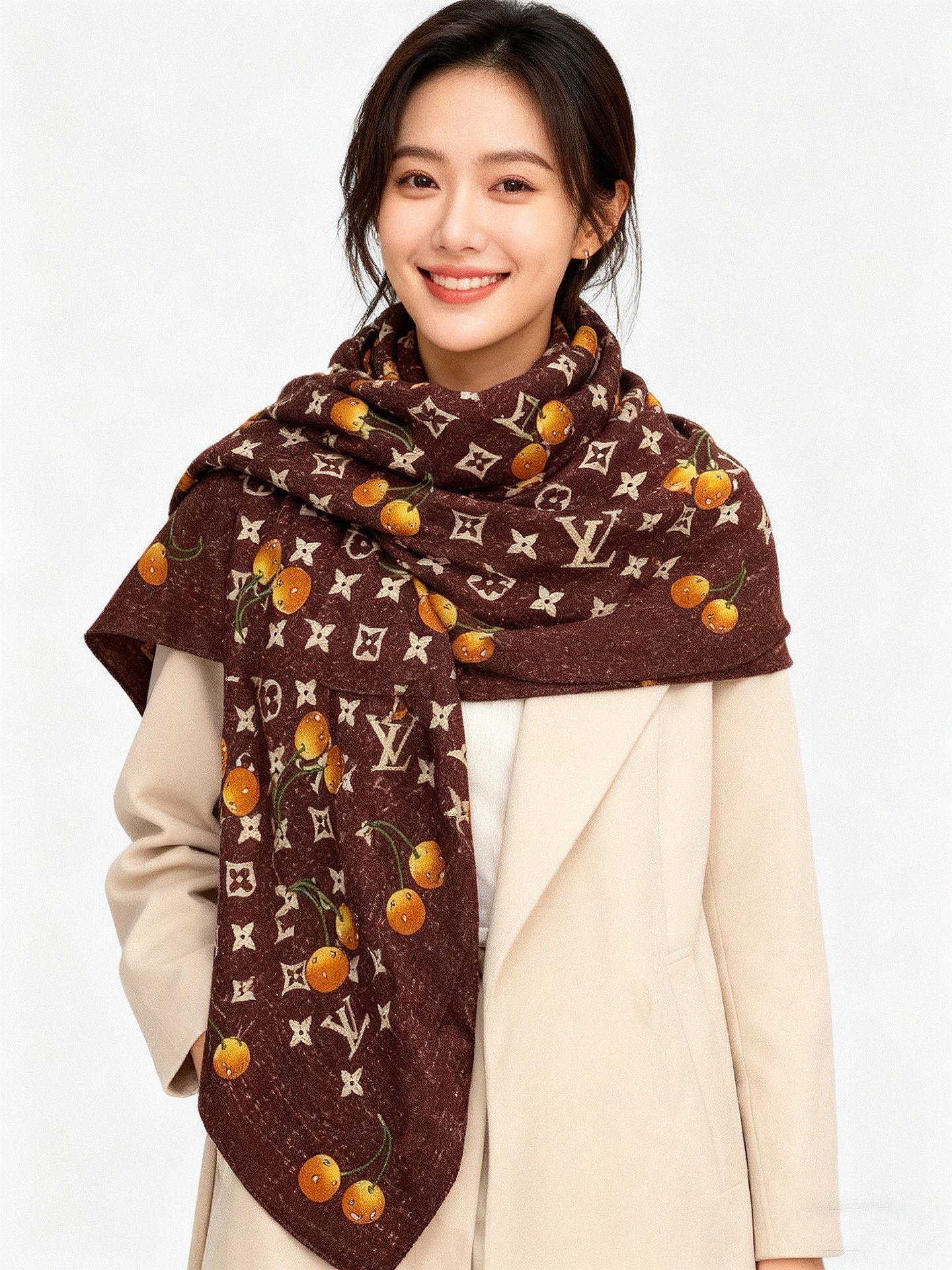 LV X TM MONOGRAMCERISE 140丝绒方巾【140双面丝绒同色】LV × TM Mon