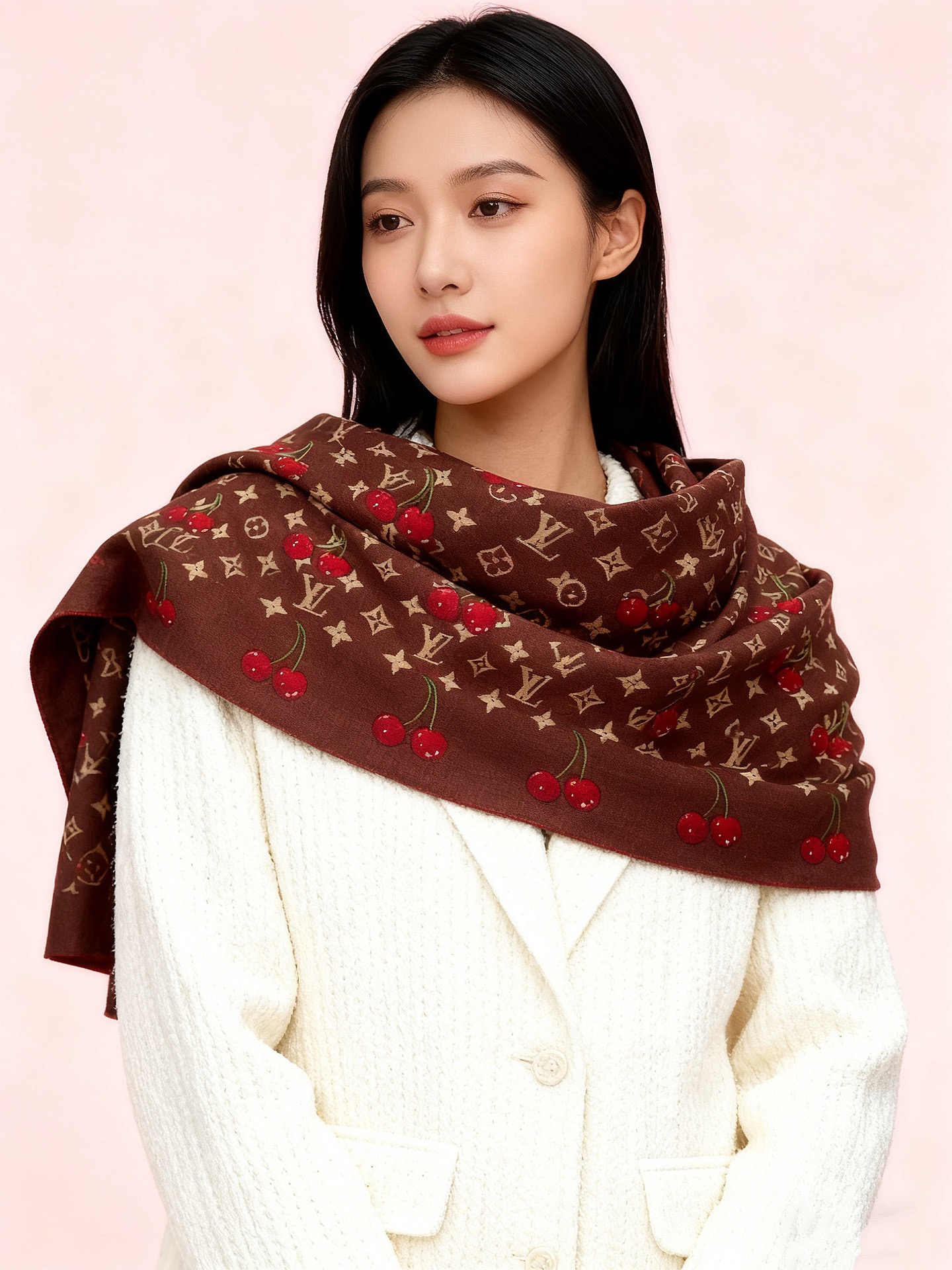 LV X TM MONOGRAMCERISE 140丝绒方巾【140双面丝绒同色】LV × TM Mon