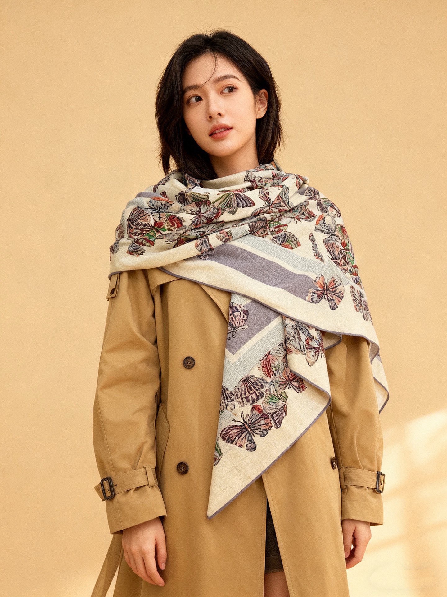 Dior 印花披肩【140顶级丝绒双面同色】Dior Camo PaPillon 图案这款披肩饰以 Di