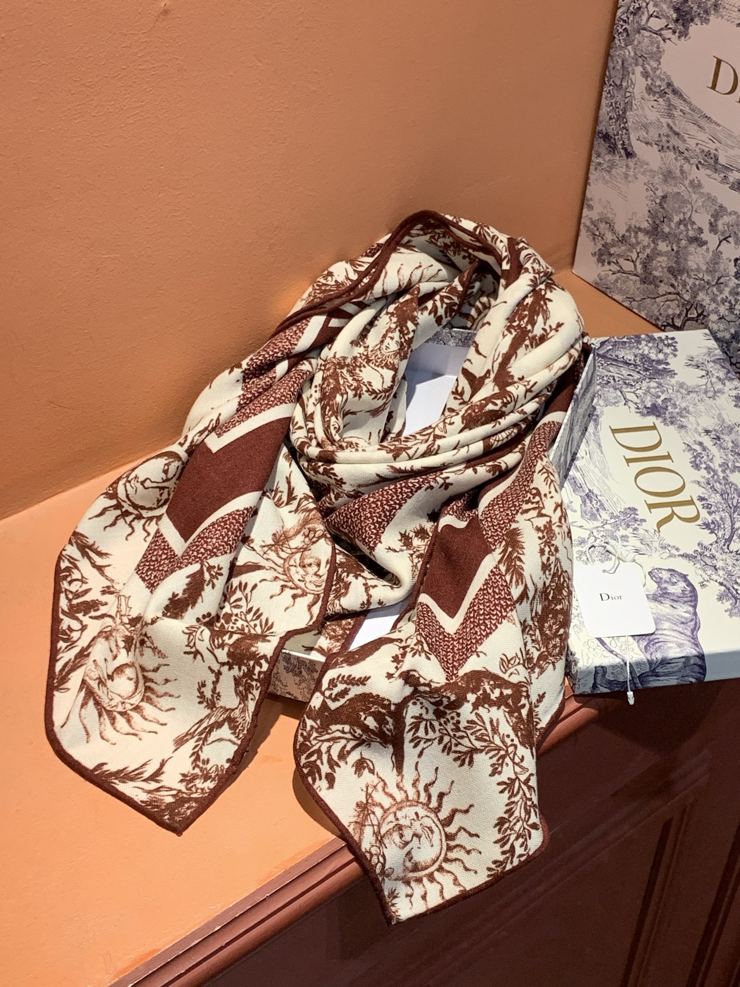 Dior 140丝绒双面同色印花披肩这款 Dior 丝绒披肩以彼得罗•鲁福（Pietro Ruffo）设