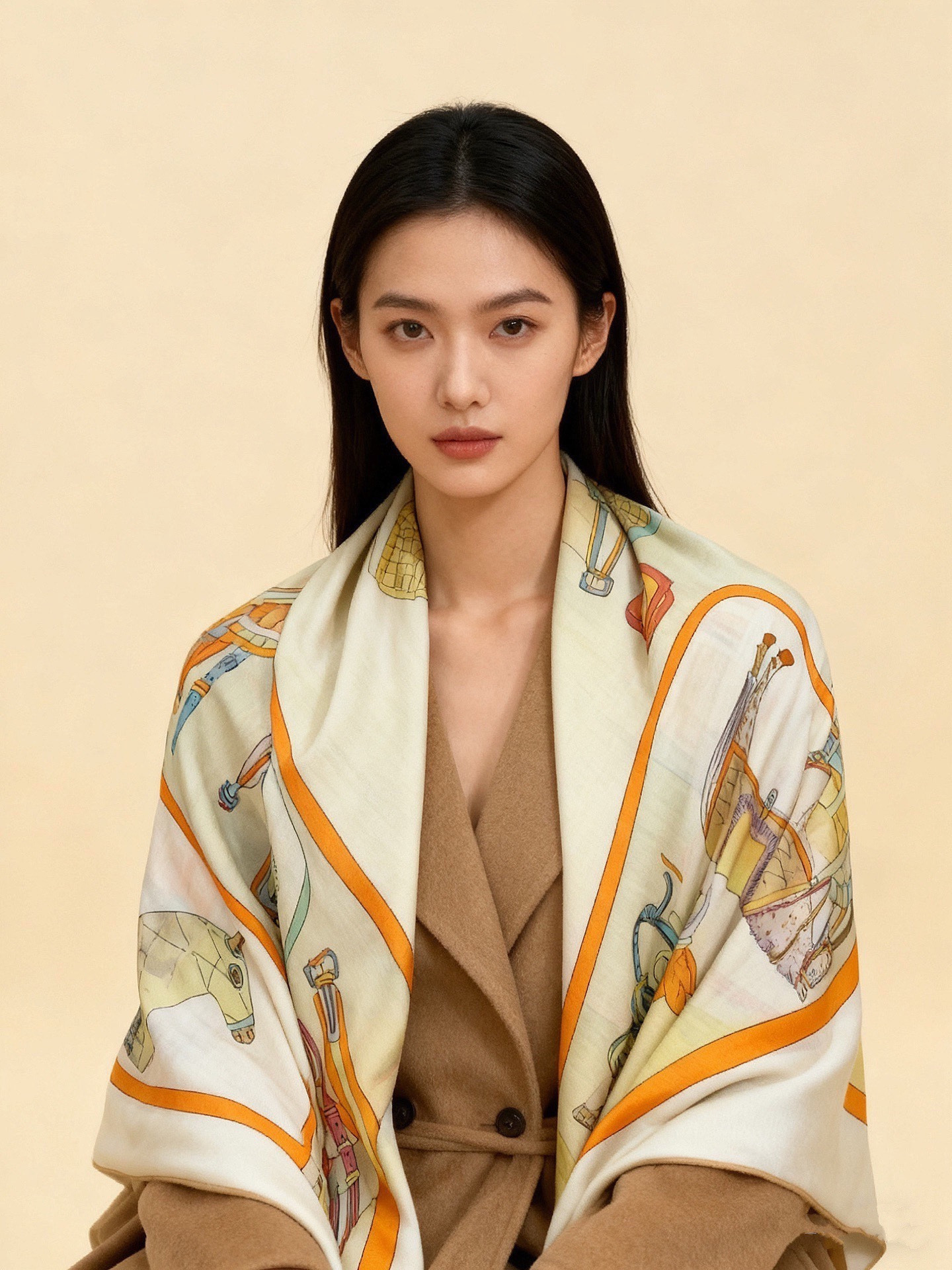 💟Gucci~140双面丝绒披肩马鞍细节和骑马图案以精致色调匠心呈献，意在向品牌与马术世界的深厚渊源致敬