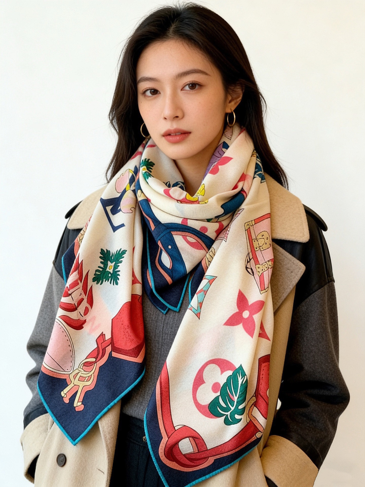 LV x TM 140披肩【140顶级丝绒双面同色披肩】本款L Multicolor披肩出自路易威登与知