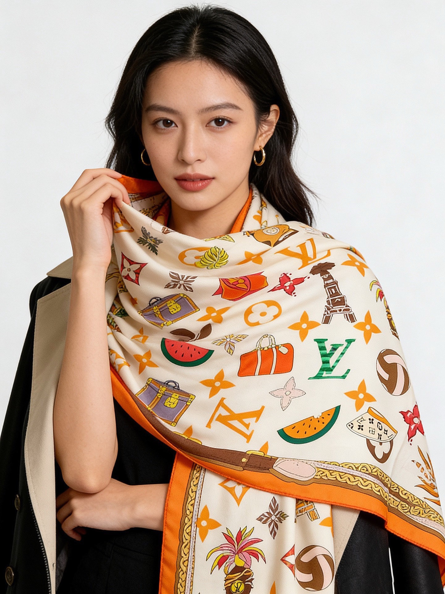 LV x TM 140披肩【140顶级丝绒双面同色披肩】本款L Multicolor披肩出自路易威登与知