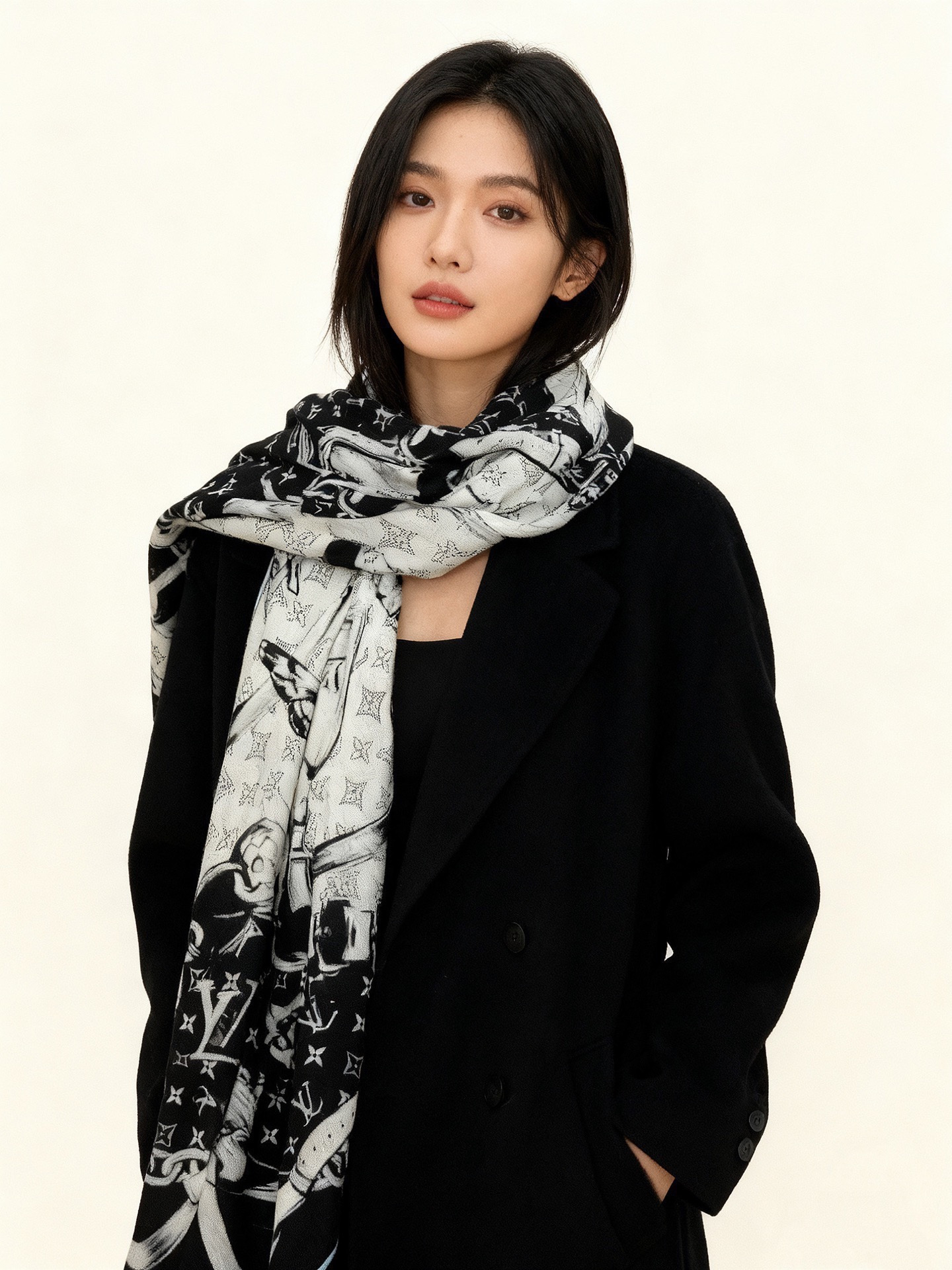 LV x TM 140披肩【140顶级丝绒双面同色披肩】本款L Multicolor披肩出自路易威登与知