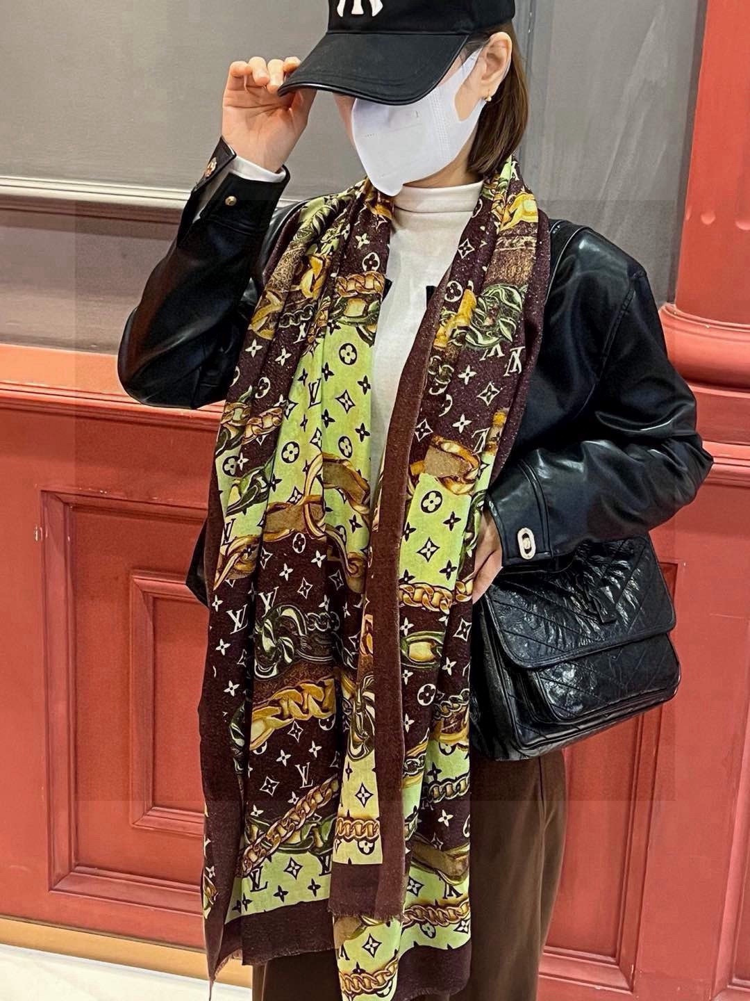 会发光发亮的围巾真心赞‼️驴家【L链条花纹银丝长巾】银丝印花羊绒长巾，2023新款方巾来撷Noufice