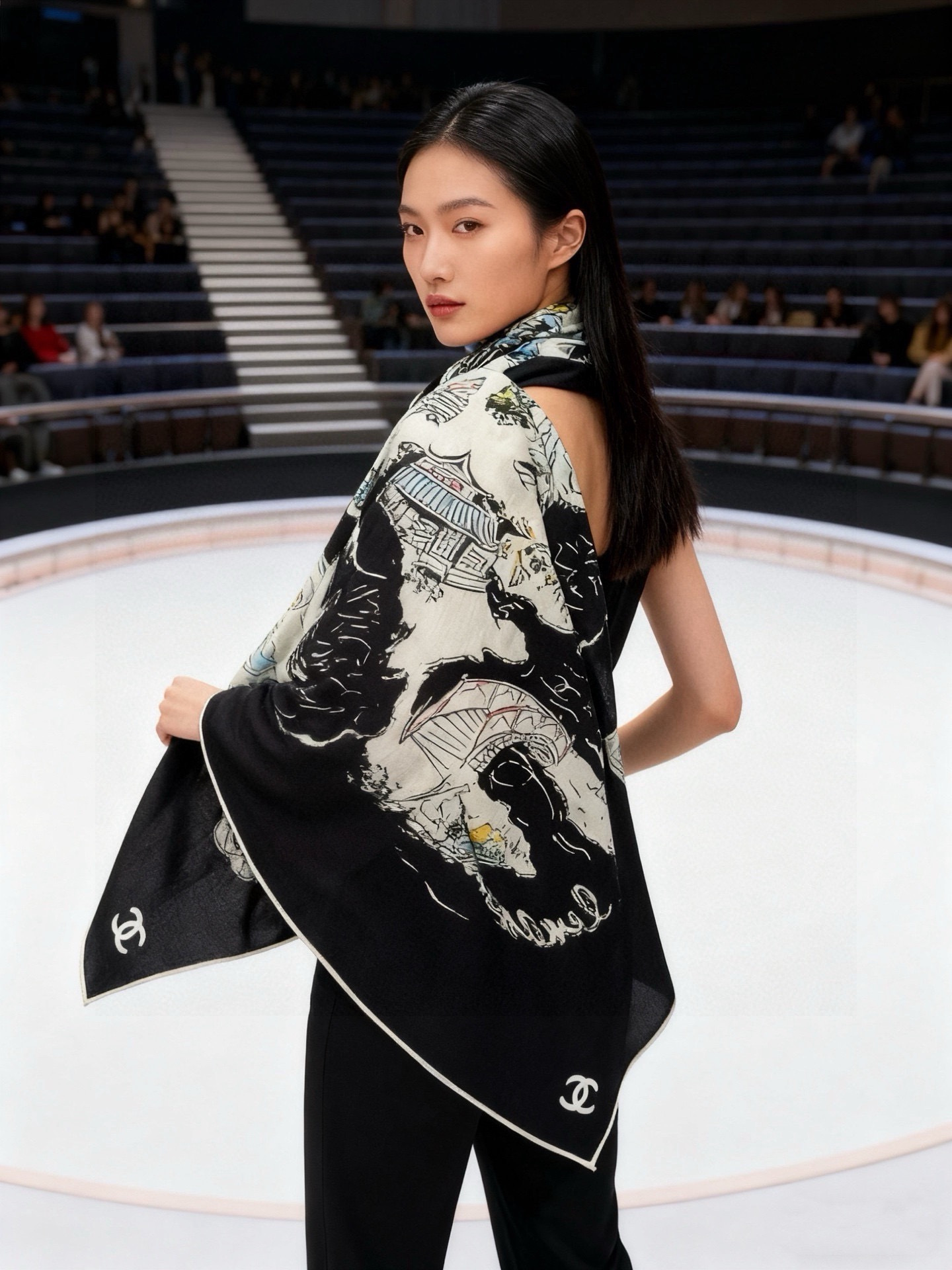 Chanel 高级手工坊系列～～【140顶级丝绒双面同色披肩】25高级手工坊系列作品梦幻而极具电影感，灵
