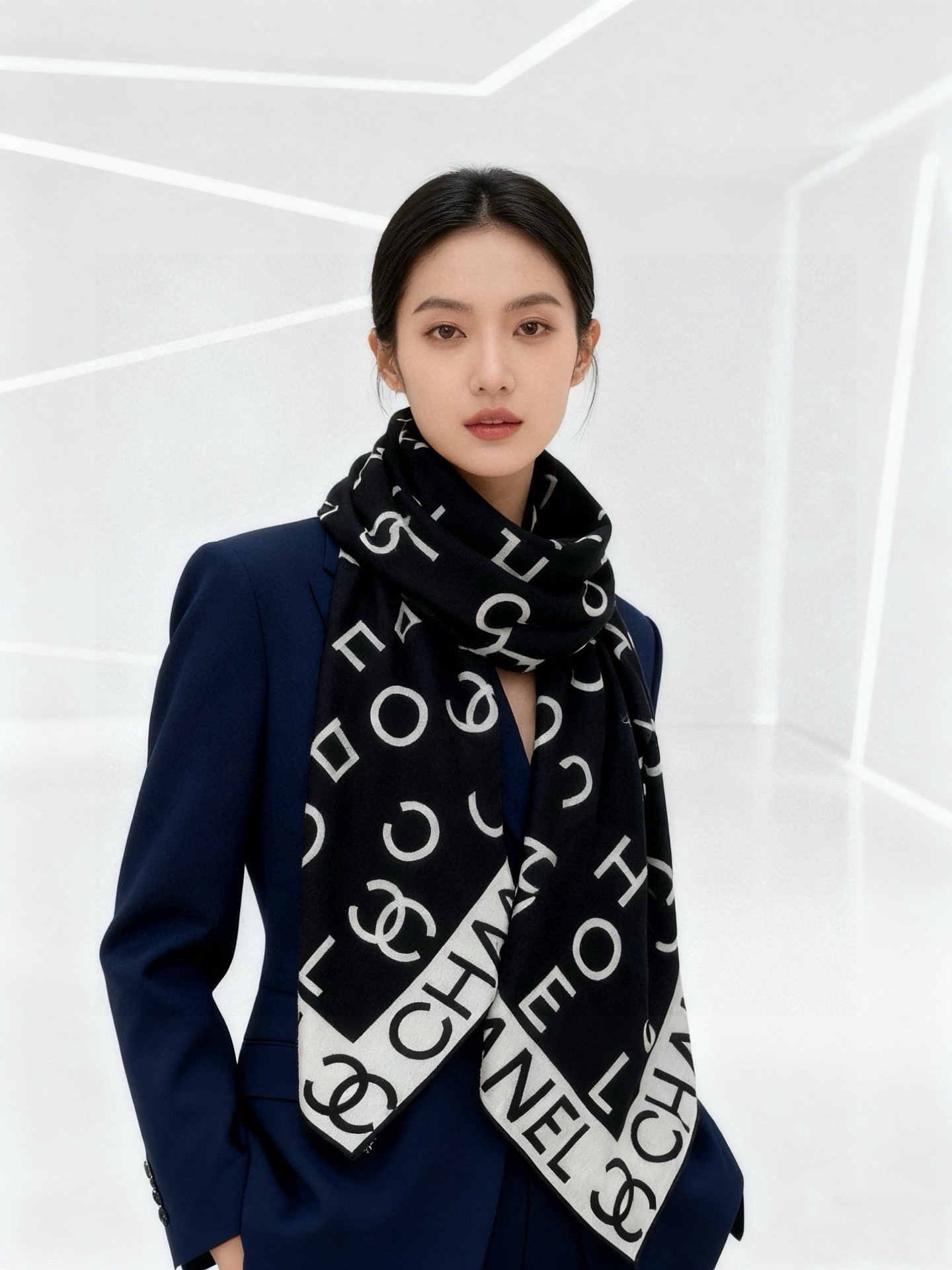 Chanel ~【140顶级双面丝绒披肩】香家logo与字母的完美碰撞设计底部还有隐隐约约的双C小Log