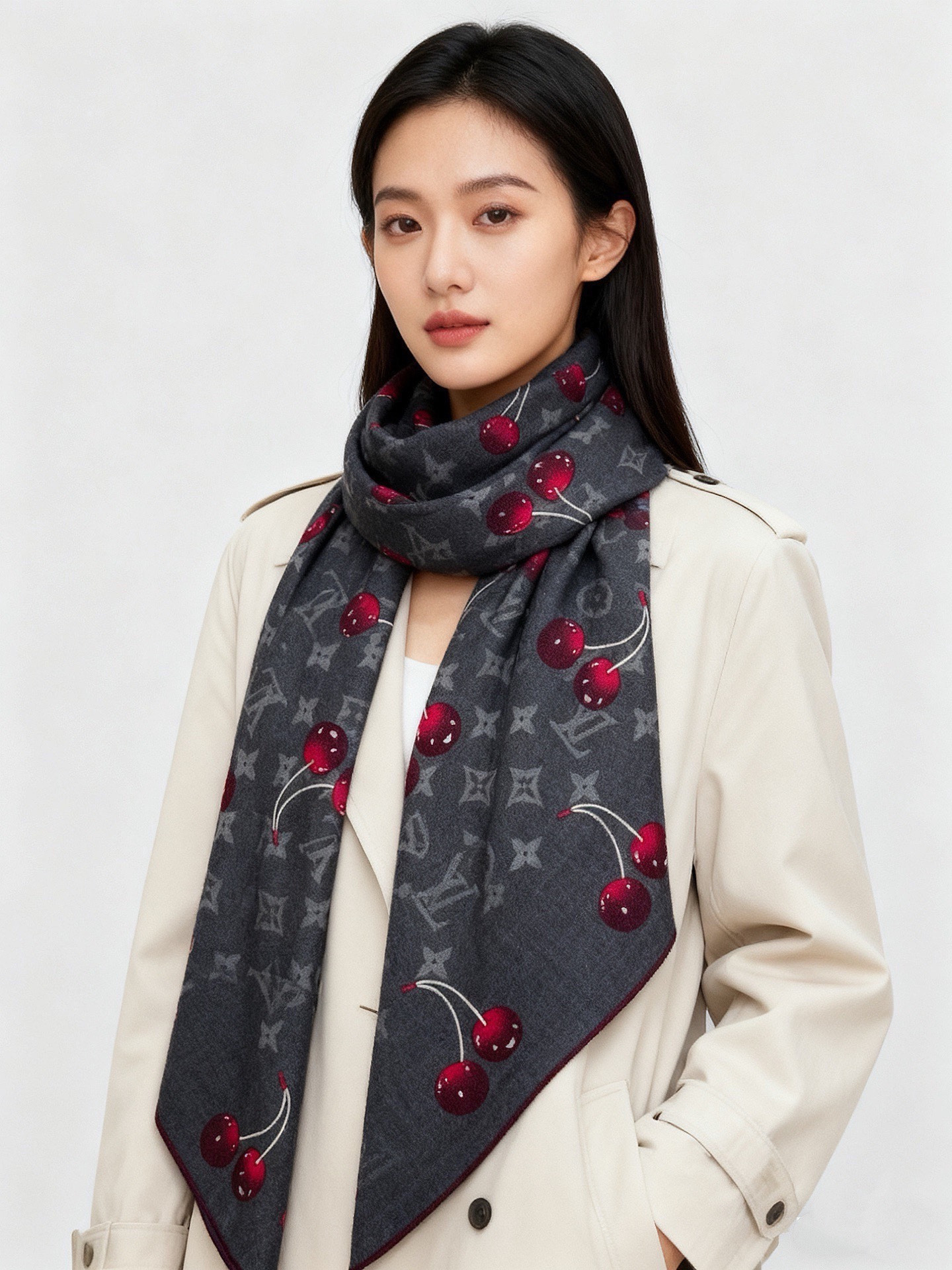 LV X TM MONOGRAMCERISE 140丝绒方巾【140双面丝绒同色】LV × TM Mon