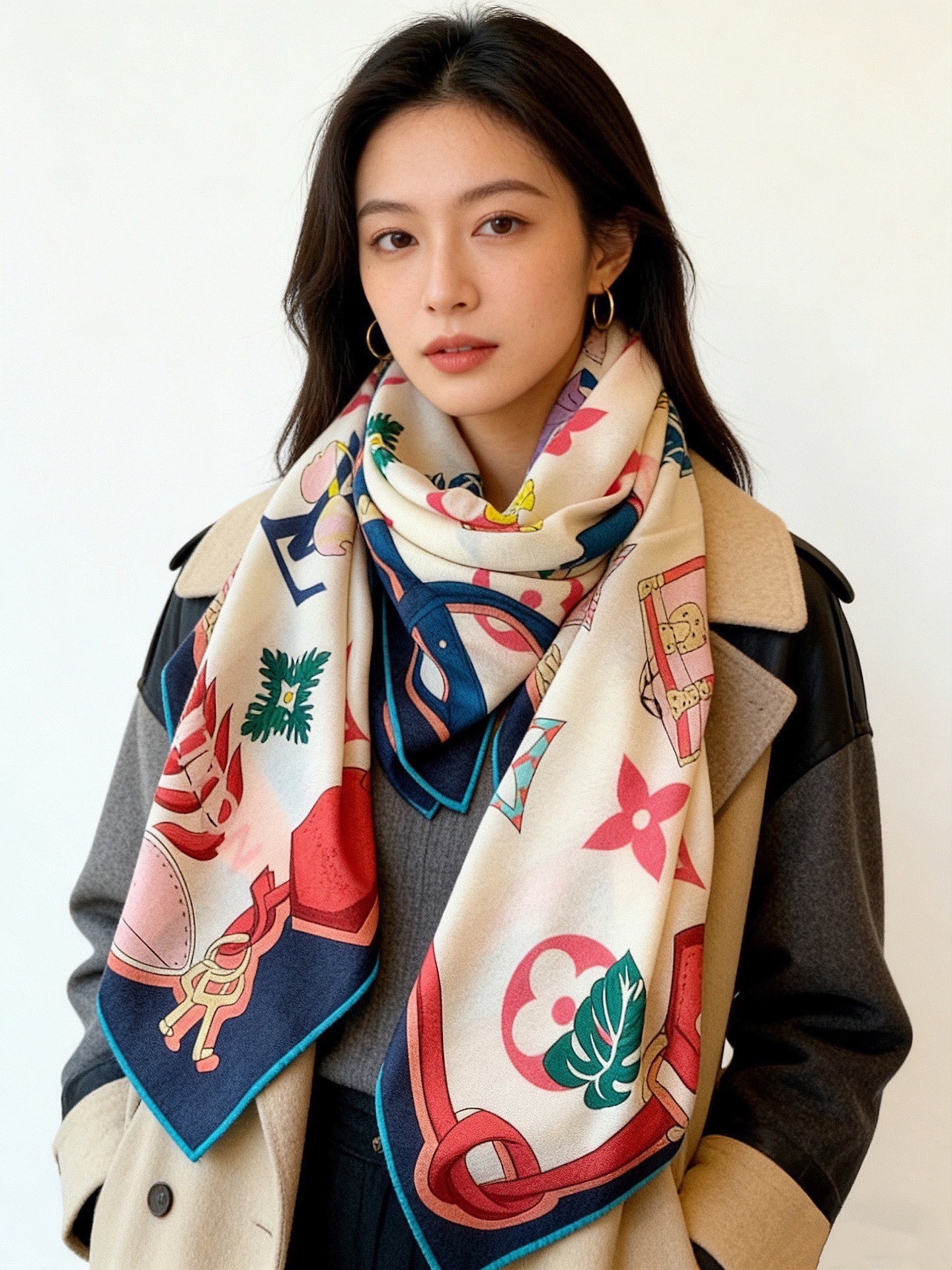 LV x TM 140披肩【140顶级丝绒双面同色披肩】本款L Multicolor披肩出自路易威登与知