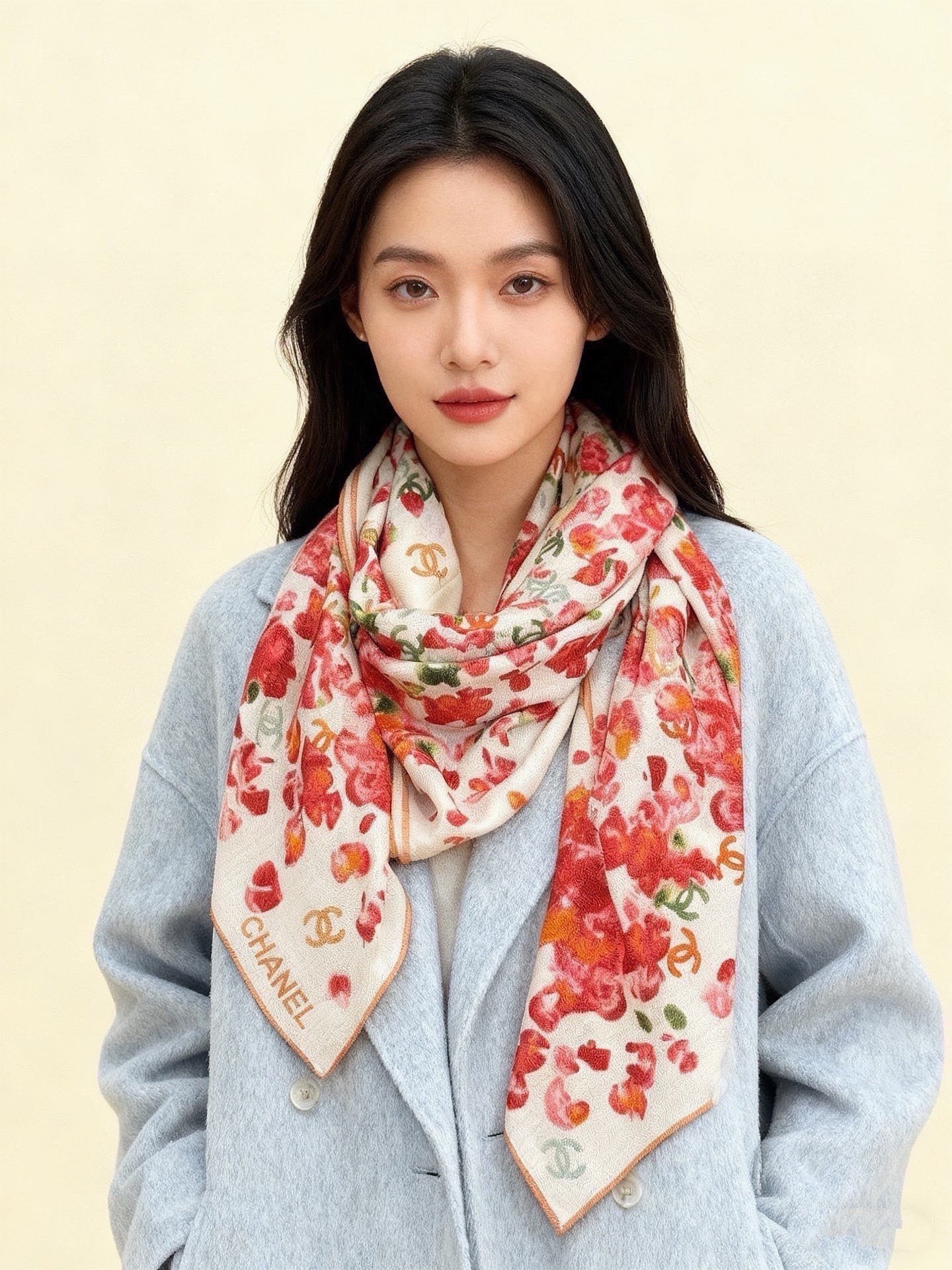 🌸·春日碎花Chanel 140丝绒双面披肩25新款碎花花披肩超级有氛围感135*135cm的大尺寸配色