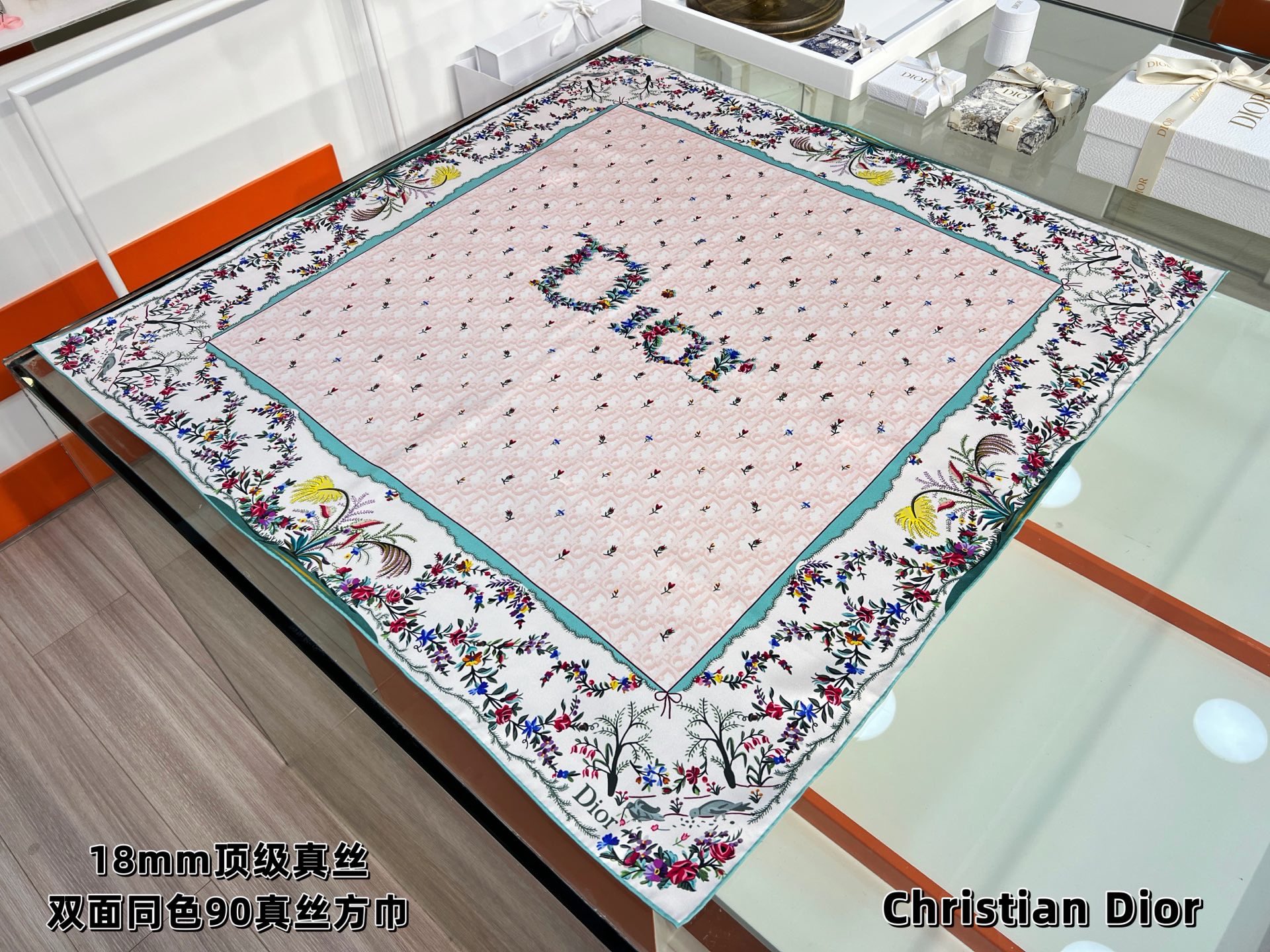 Dioramour 印花方巾90 厘米蓝色桑蚕丝斜纹面料多色 Revolution Flowers 图案