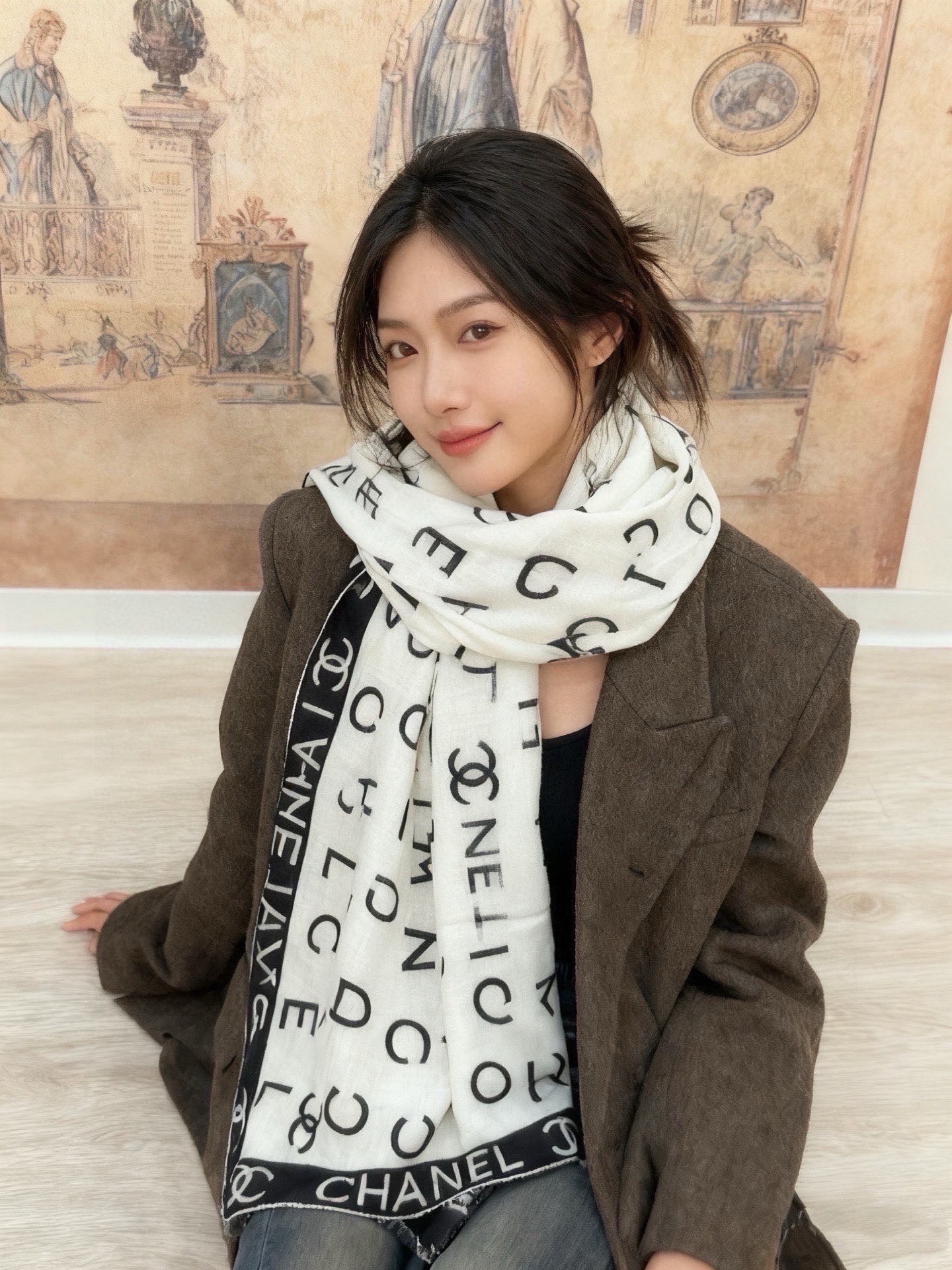 Chanel ~【140顶级双面丝绒披肩】香家logo与字母的完美碰撞设计底部还有隐隐约约的双C小Log