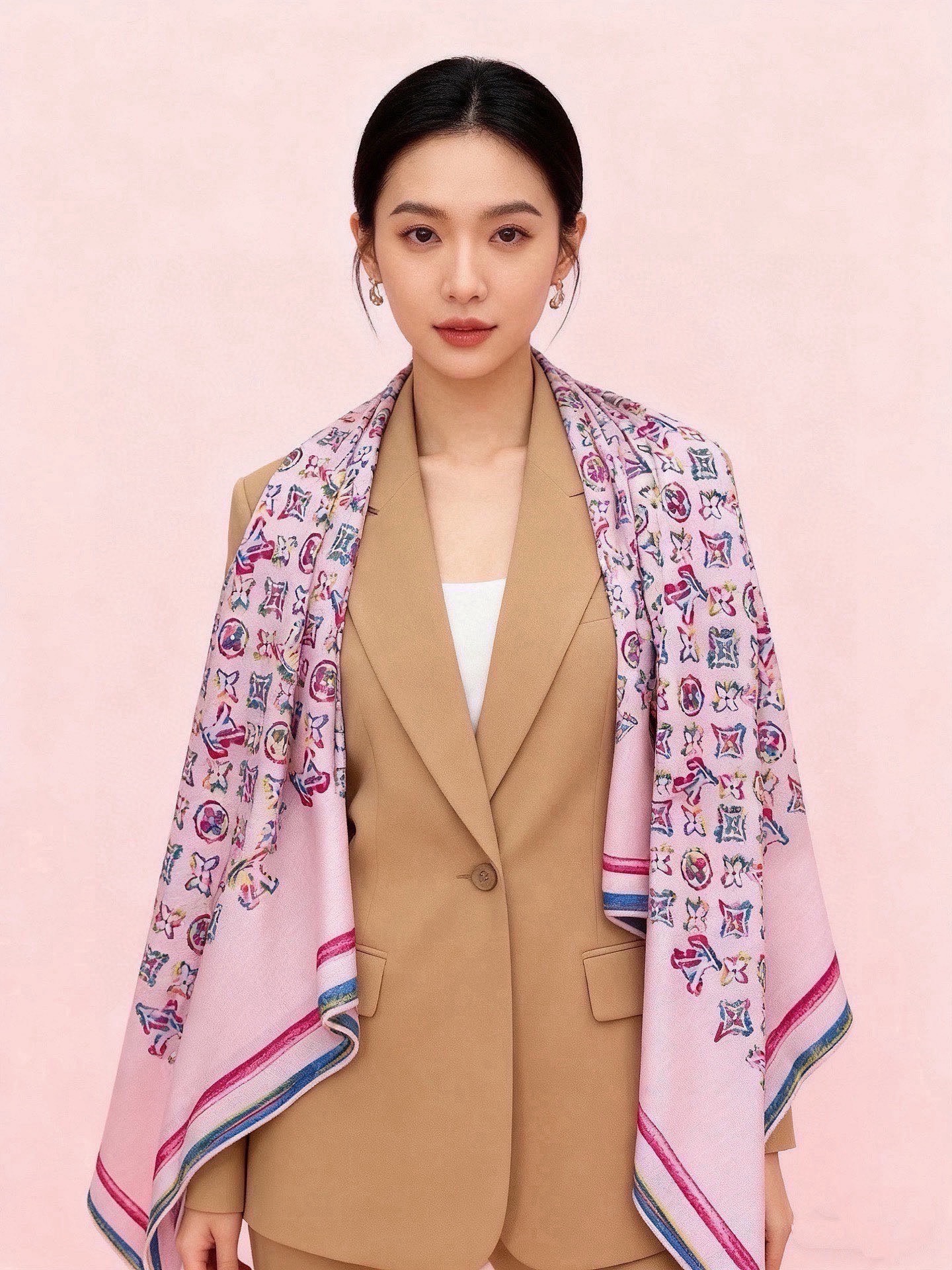 LV x TM 140披肩【140顶级丝绒双面同色披肩】本款L Multicolor披肩出自路易威登与知