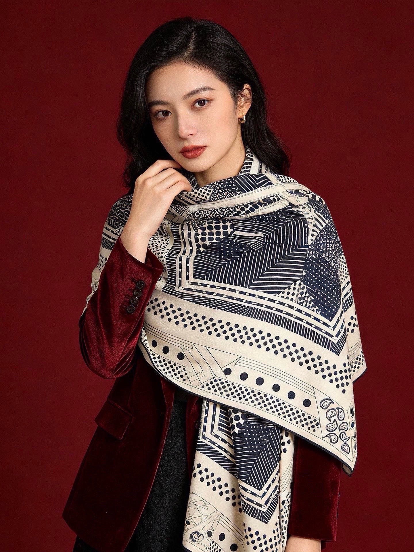 💟上新🆕💕手工卷边！羊绒和真丝混纺披肩（70%羊绒30%桑蚕丝）。这款披肩采用经典山羊绒和真丝混纺面料，