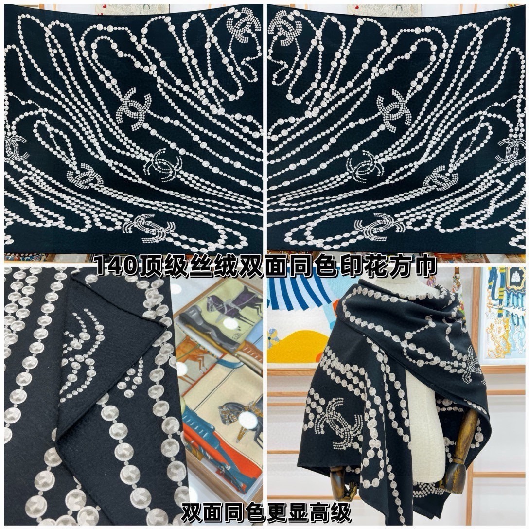 【▪️CHANEL新款 双面同色丝绒方巾】温柔而娴静，珍珠优雅气质！柔软顺滑的感觉真的舒服到心都化了！C