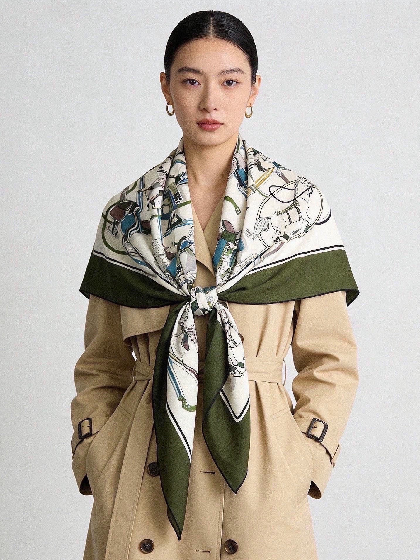 💟Gucci~140双面丝绒披肩马鞍细节和骑马图案以精致色调匠心呈献，意在向品牌与马术世界的深厚渊源致敬