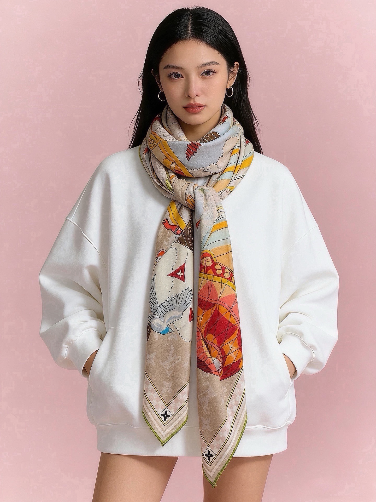 LV x TM 140披肩【140顶级丝绒双面同色披肩】本款L Multicolor披肩出自路易威登与知