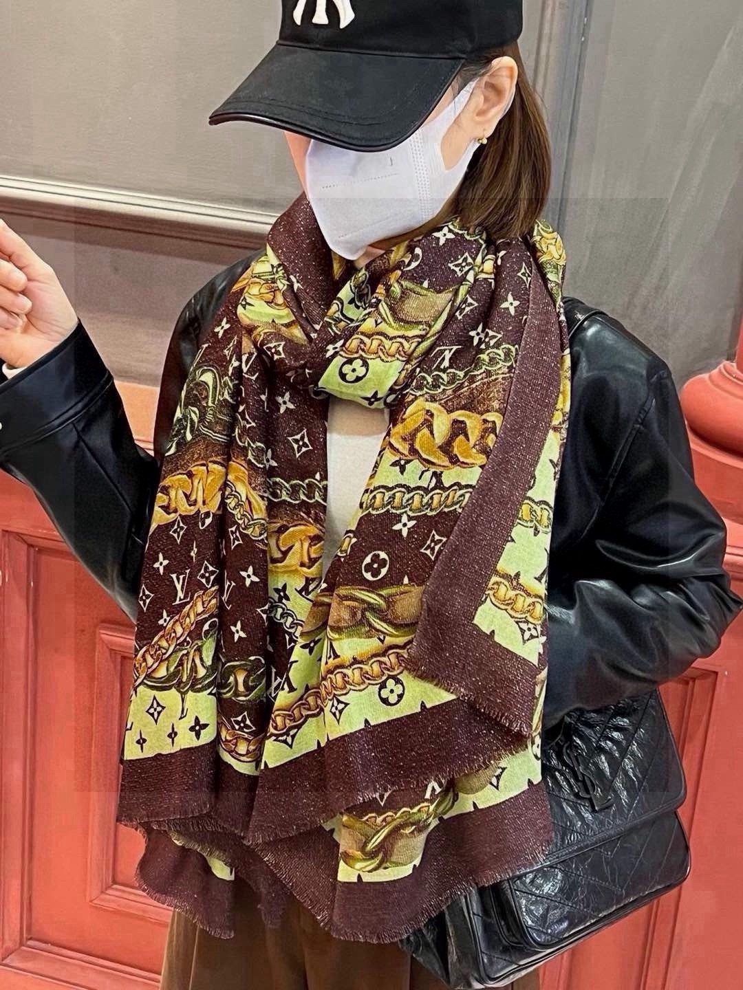 会发光发亮的围巾真心赞‼️驴家【L链条花纹银丝长巾】银丝印花羊绒长巾，2023新款方巾来撷Noufice