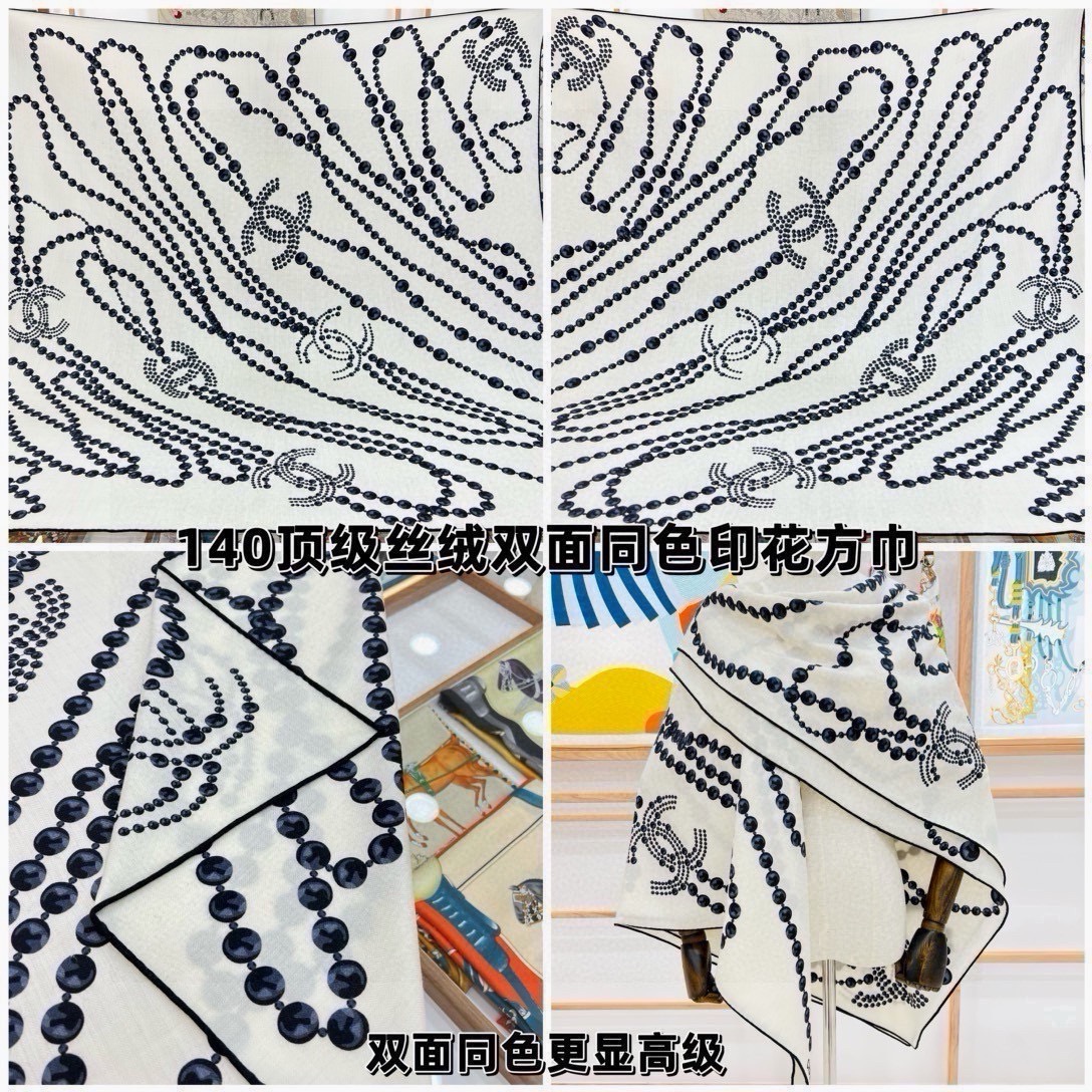 【▪️CHANEL新款 双面同色丝绒方巾】 温柔而娴静，珍珠优雅气质！柔软顺滑的感觉真的舒服到心都化了！Chanel经典