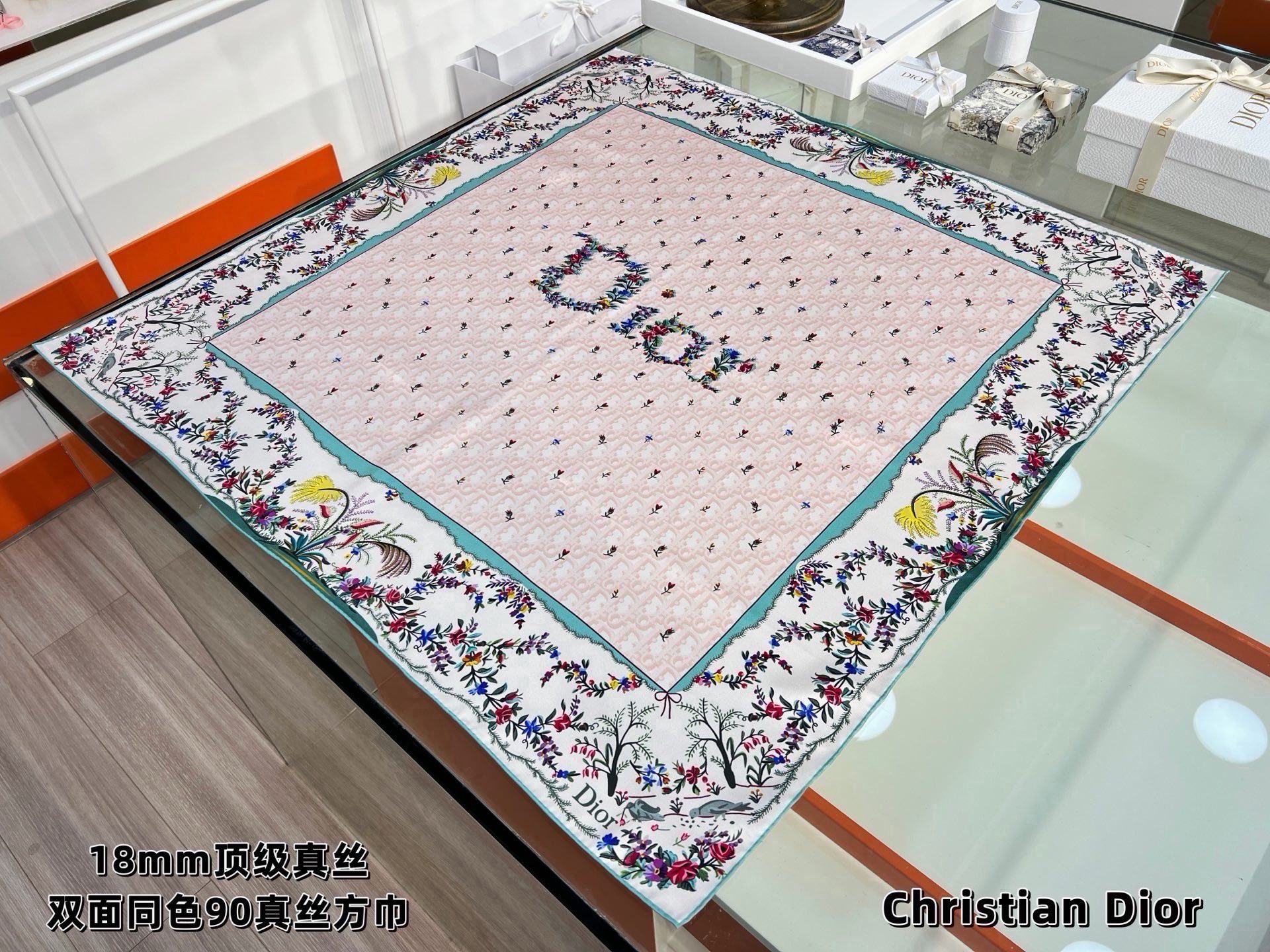 Dioramour 印花方巾 90 厘米蓝色桑蚕丝斜纹面料多色 Revolution Flowers 图案 Revolu
