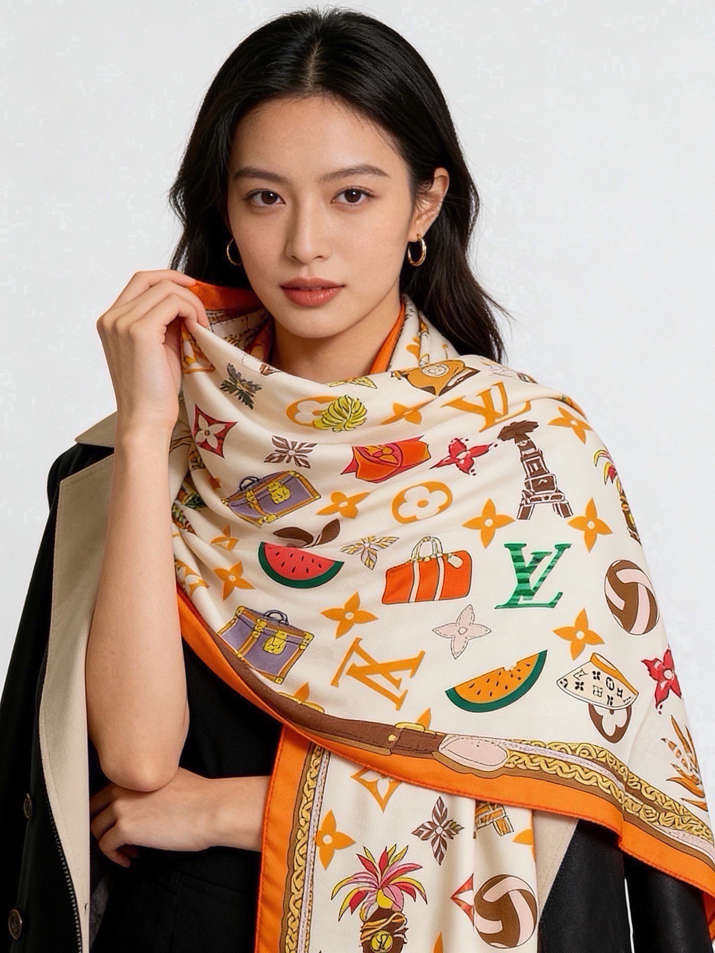 LV x TM 140披肩 【140顶级丝绒双面同色披肩】 本款L Multicolor披肩出自路易威登与知名日本艺术家