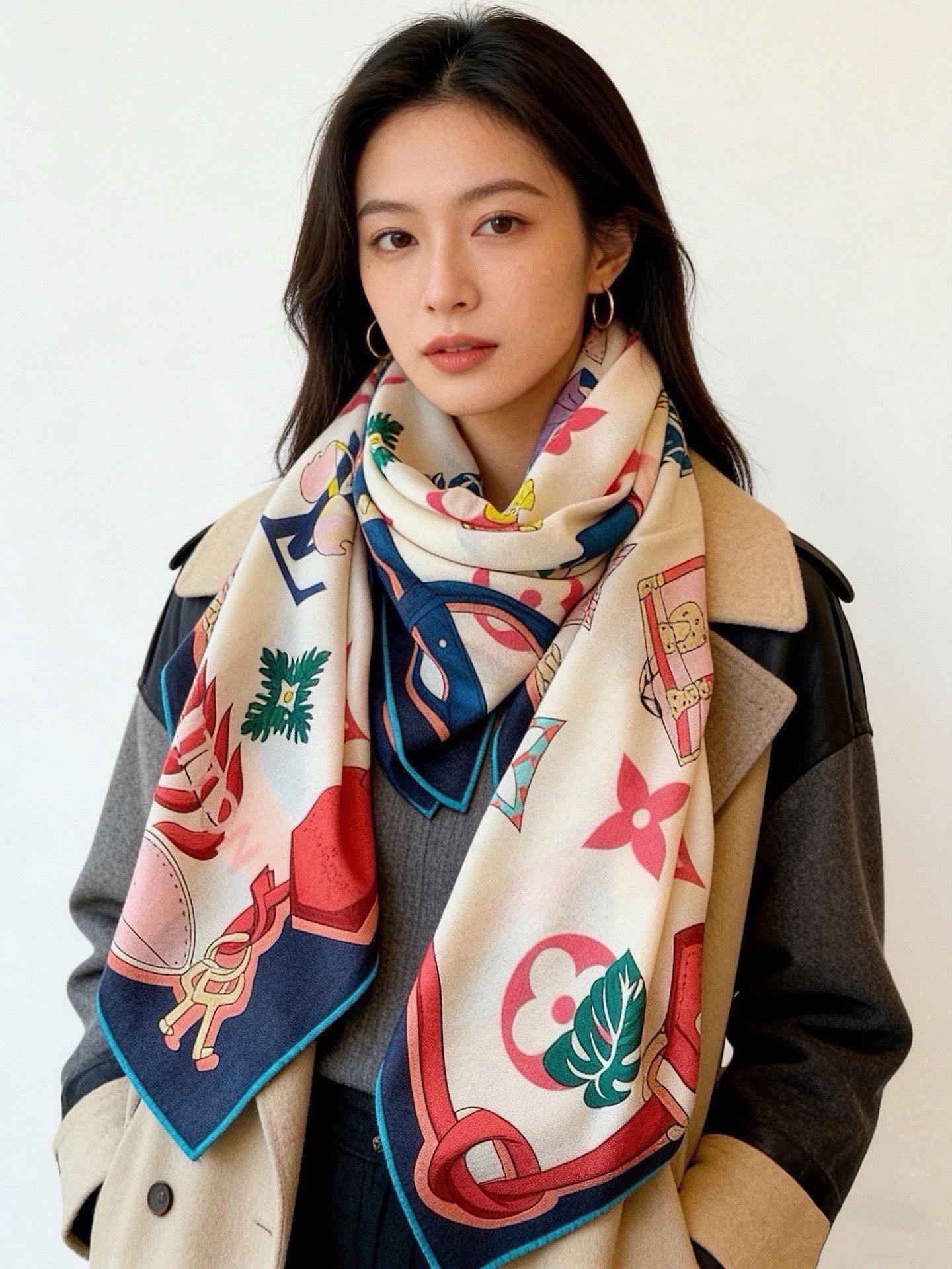LV x TM 140披肩 【140顶级丝绒双面同色披肩】 本款L Multicolor披肩出自路易威登与知名日本艺术家