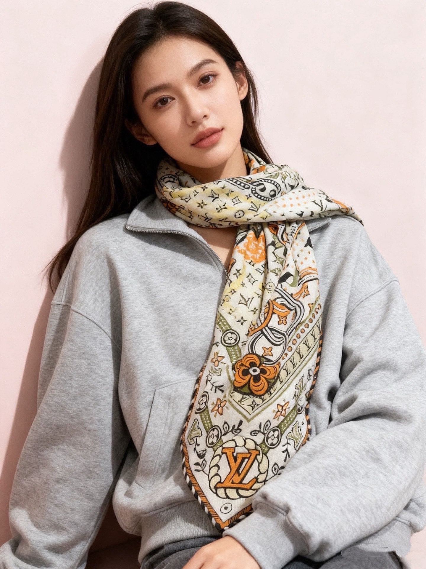 LV x TM 140披肩 【140顶级丝绒双面同色披肩】 本款L Multicolor披肩出自路易威登与知名日本艺术家