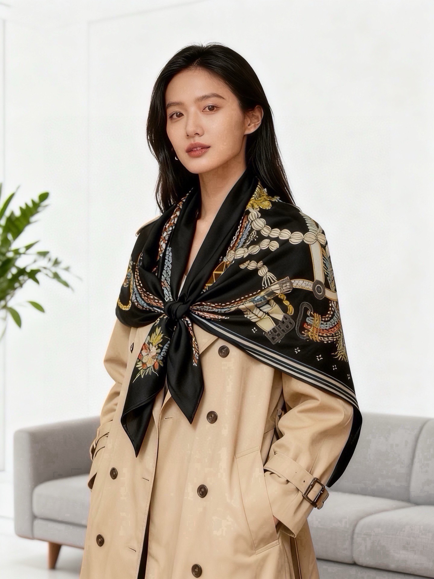 🆕  “编织鞍带”140方巾～Hermes  手工卷边丝绒方巾（30%桑蚕丝70%羊绒） 这款爱马仕的经典单品展现强大而