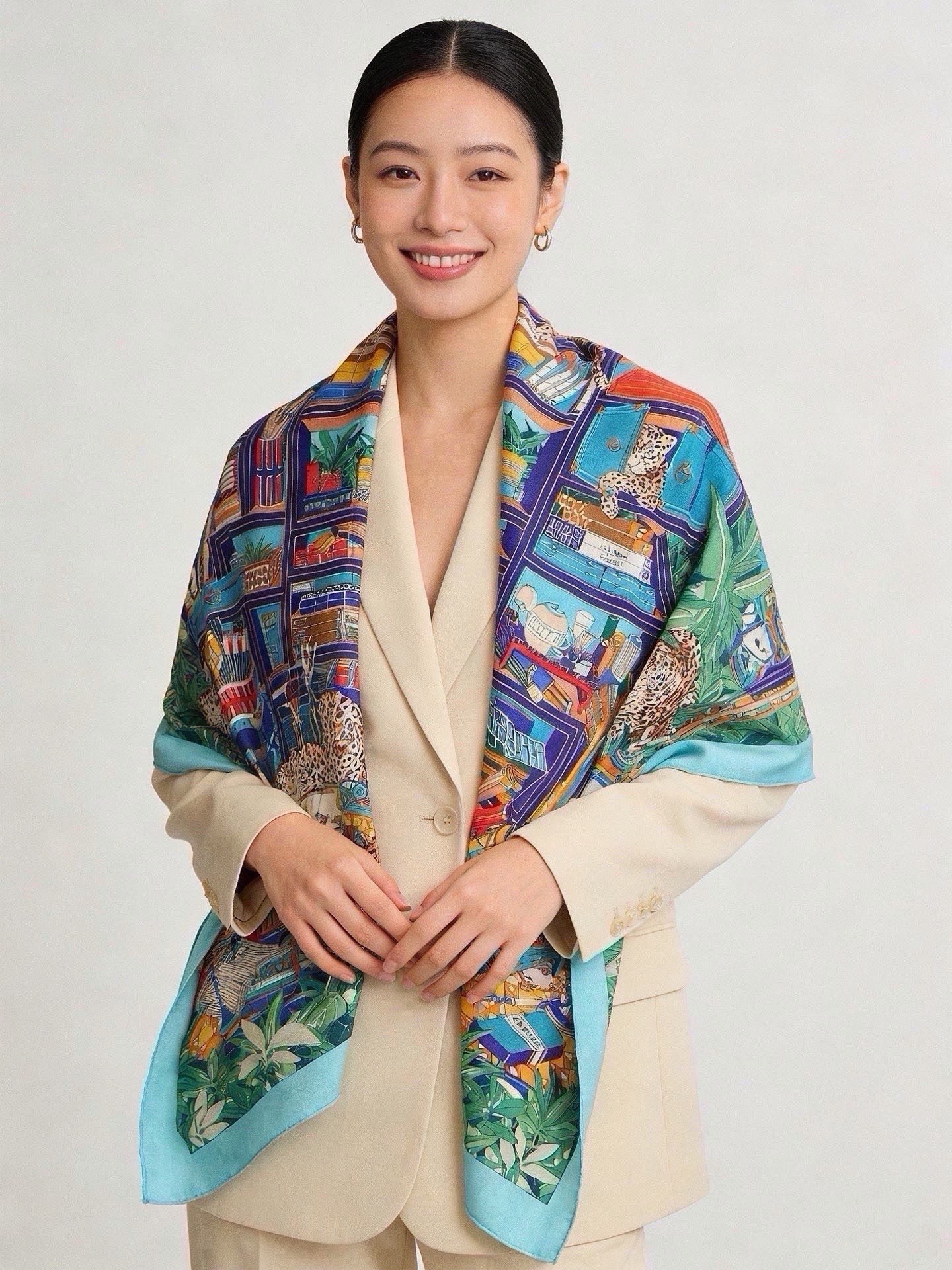 🆕   爱马仕新款双面同色 品名：十二花豹 面料：丝羊绒尺寸：140*140十二只花豹享受惬意休憩的时光。它们慵懒躺卧，