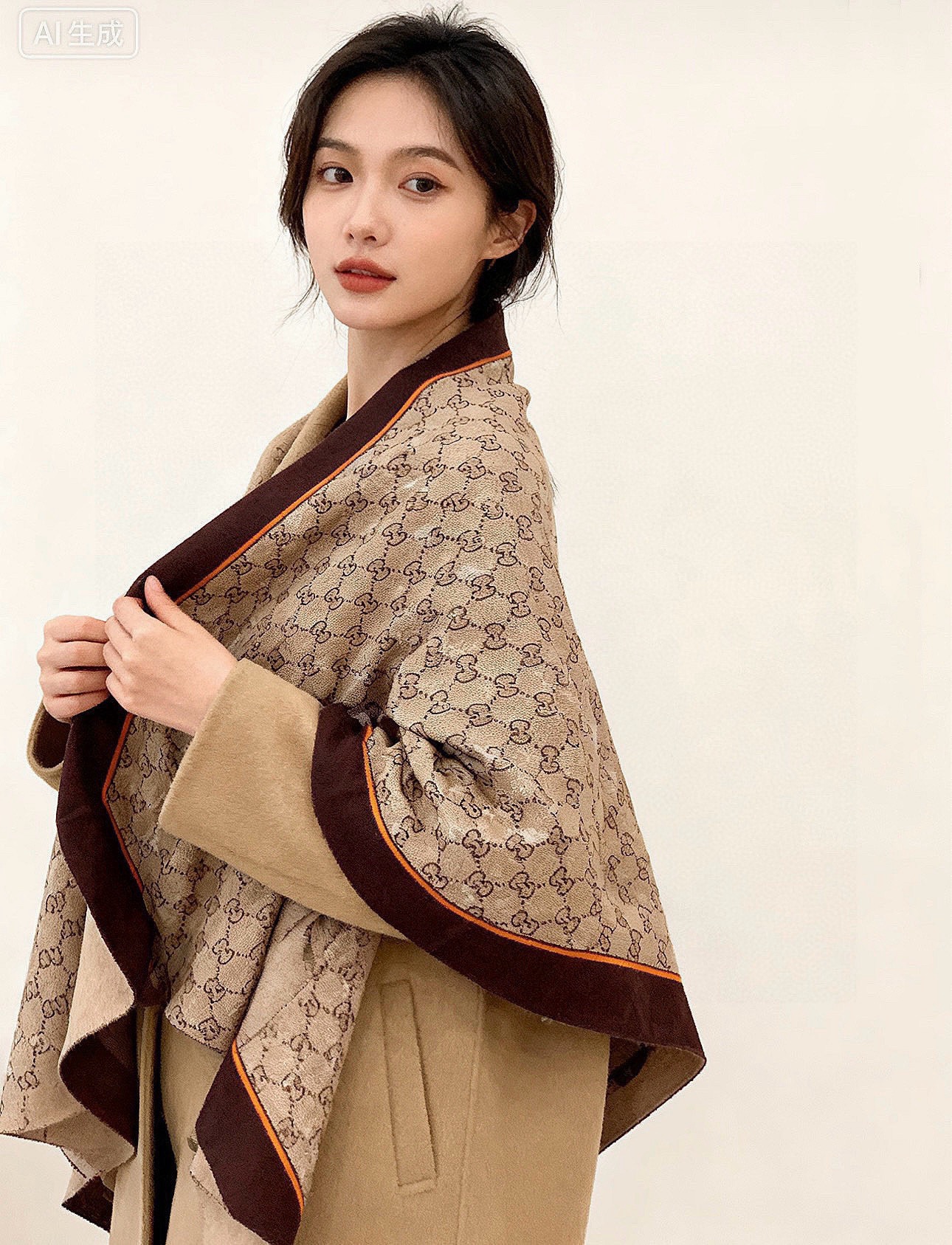 🆕   Gucci~140双面丝绒披肩 马衔扣细节和GG图案以精致色调匠心呈献，意在向品牌与马术世界的深厚渊源致敬。这款