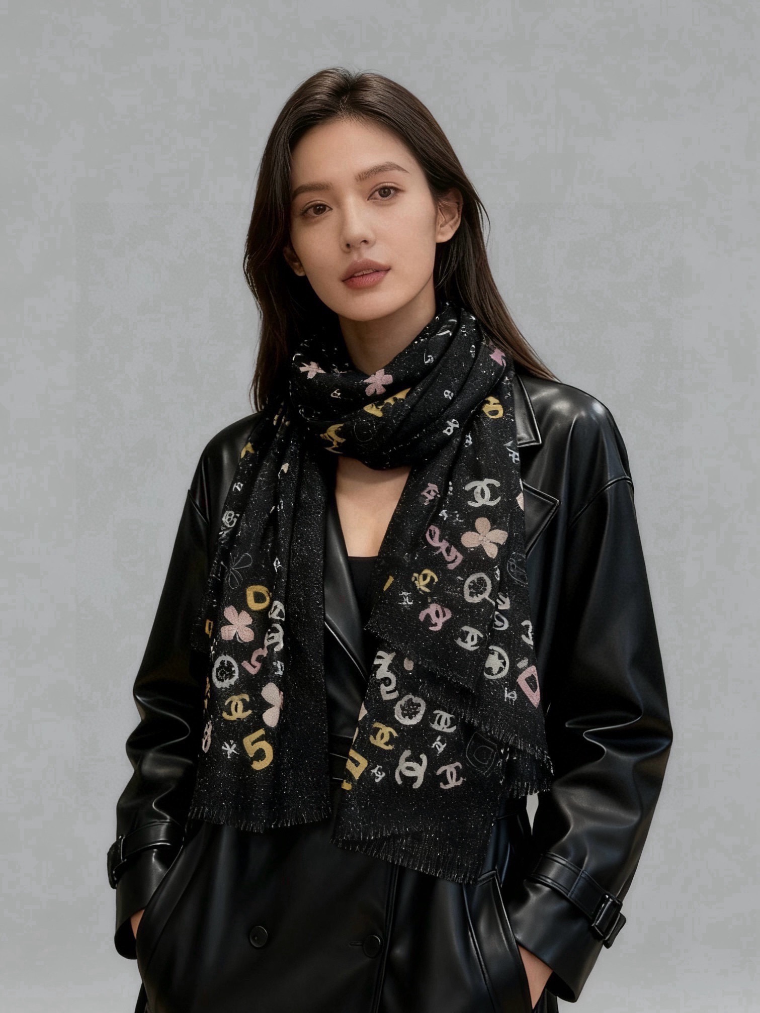🆕  会发光发亮的围巾 💄💋新款客供亮片💖羊绒面料长巾 😘美翻了[流泪]【彩色山茶花银线长巾】御用殿堂级极‼️新款专柜在