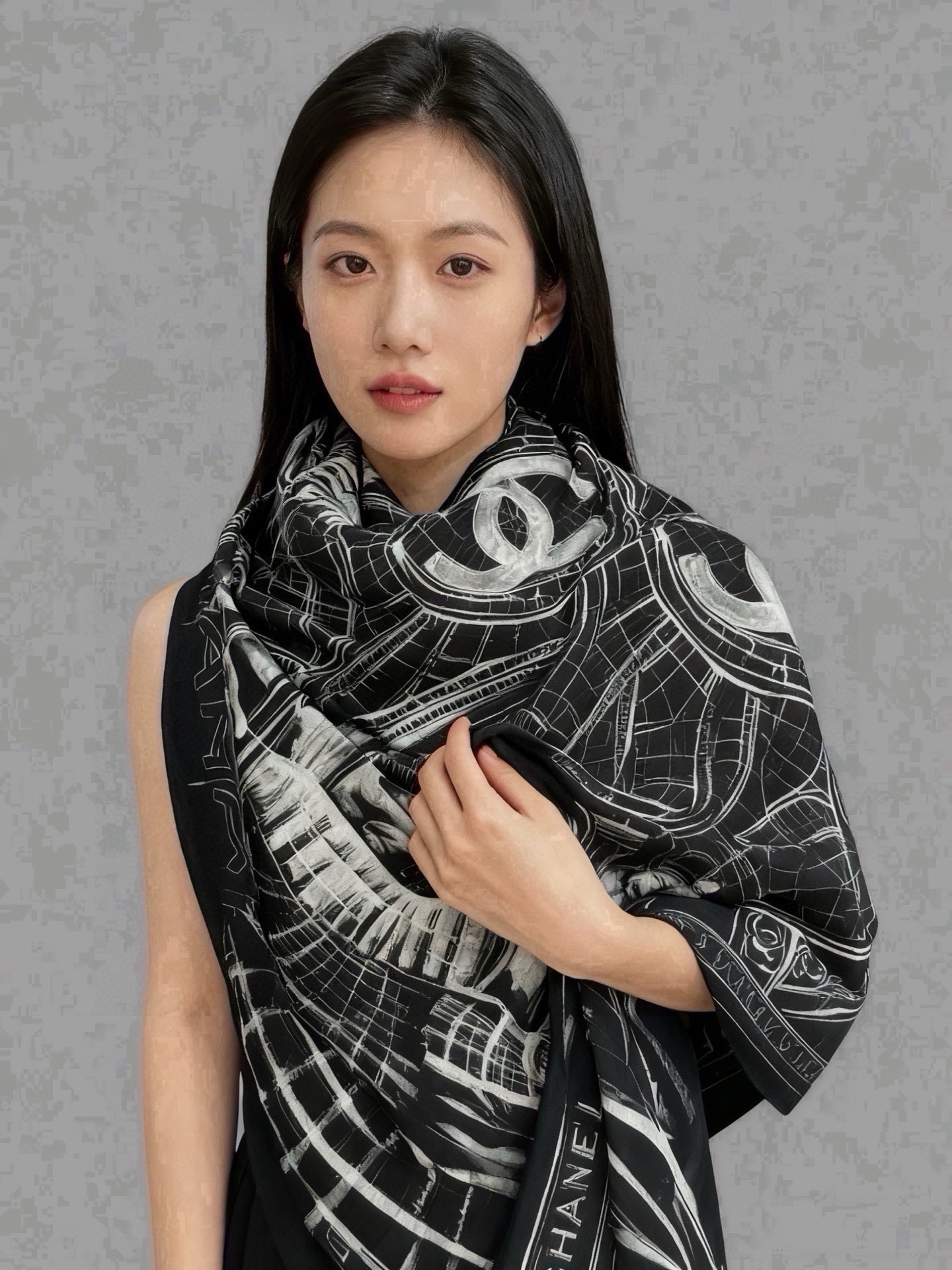 🆕  CHANEL ~新品 【140顶级丝绒双面同色】 披肩的图案是巴黎大皇宫中被命名为“Gabrielle Chane