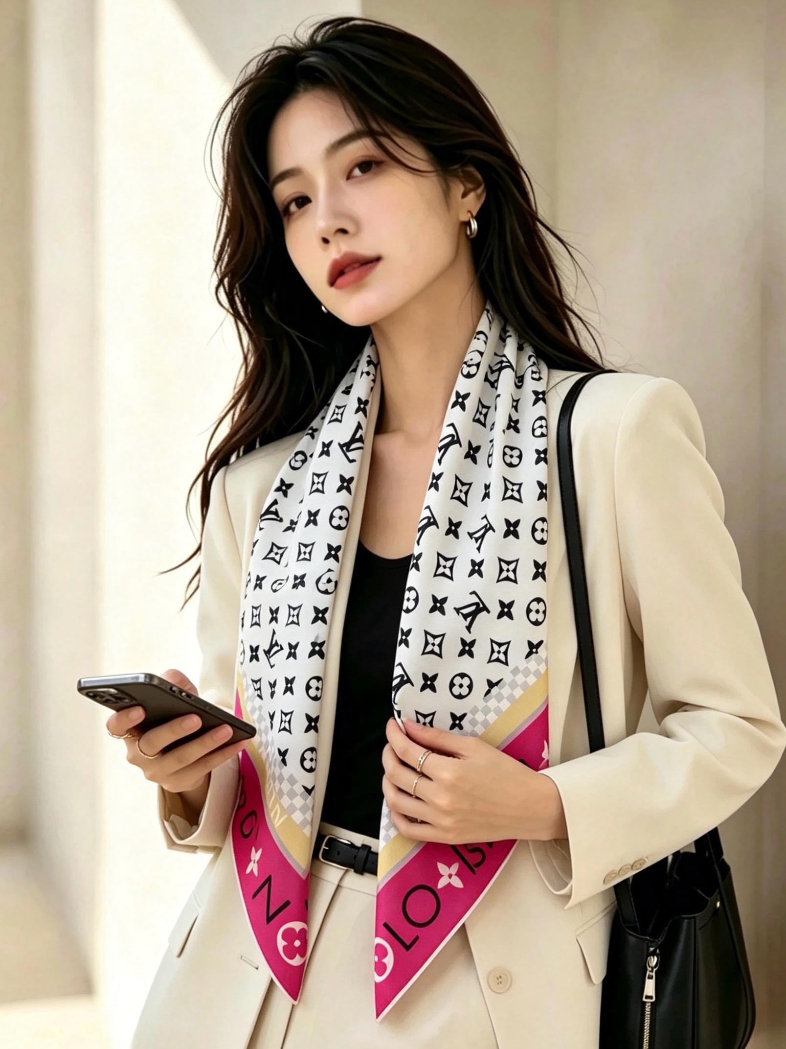 🆕   MONOGRAM SILHOUETTE 90双面丝巾 Monogram Silhouette 方巾为华美桑蚕丝融