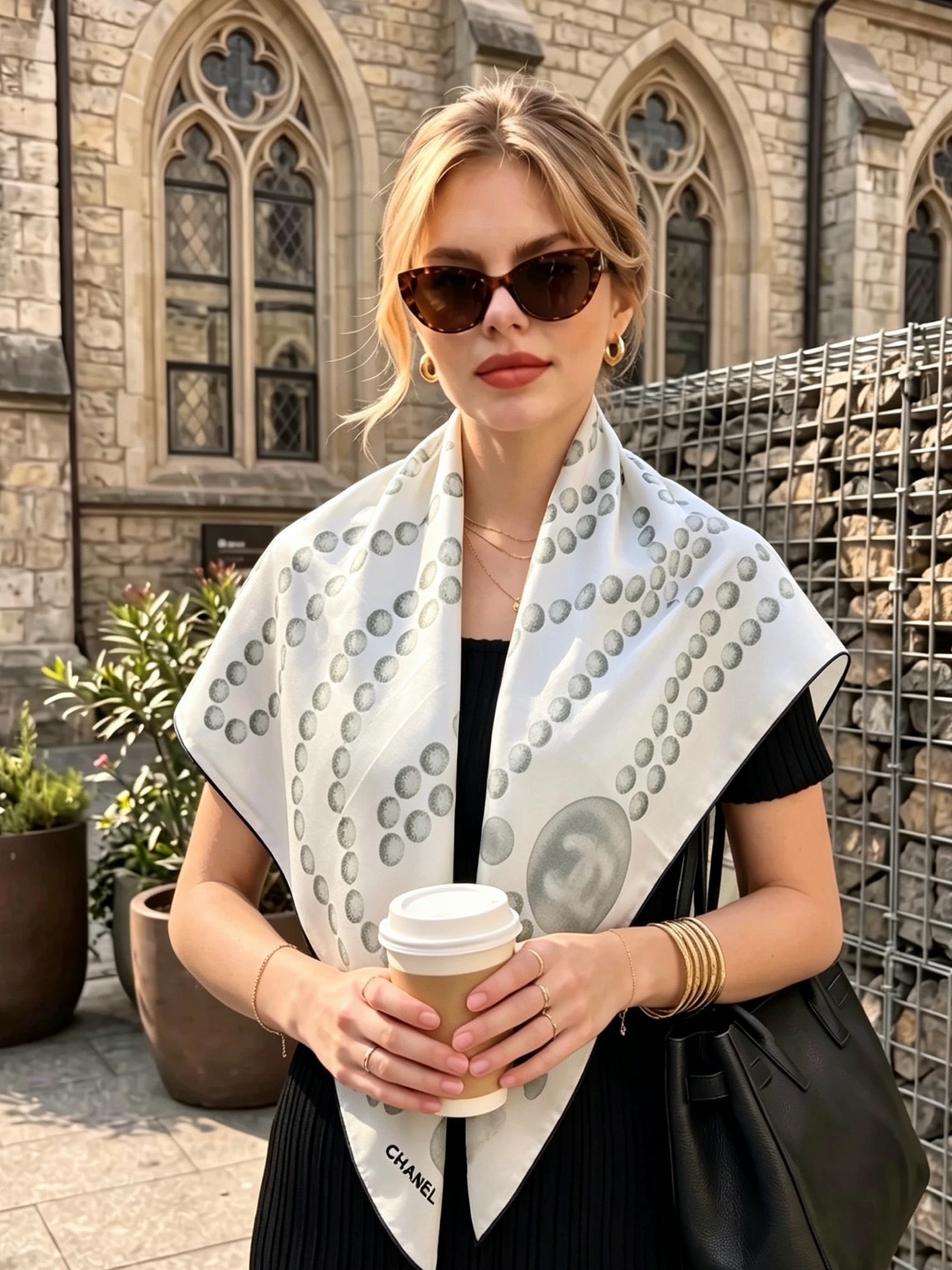 🆕  Chanel 90丝巾 新品 18mm顶级真丝双面同色印花 完美珍珠与双C的组合设计 永远是香家最不可错过的时尚单