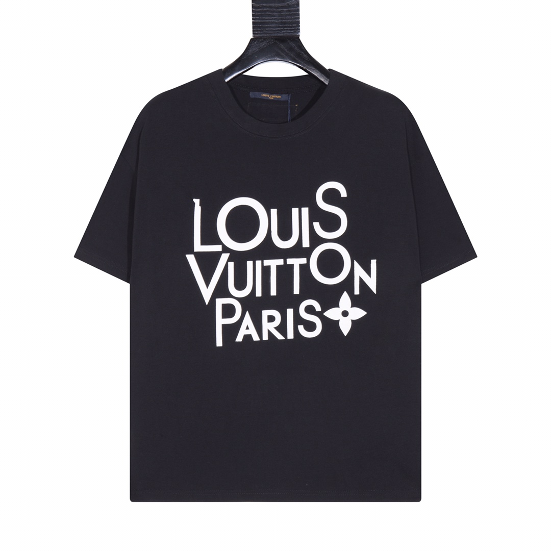Louis Vuitton Clothing T-Shirt Black White Printing Unisex Cotton Spring/Summer Collection Short Sleeve