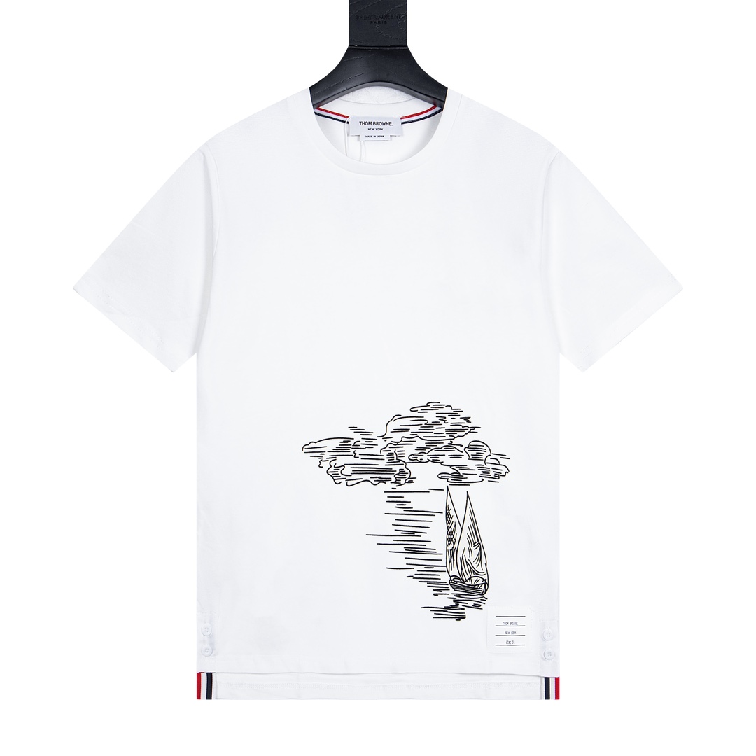 THOM BROWNE TB 24FW Seaboat Stamp Short Sleeves: One-to-One Pure Cotton Style