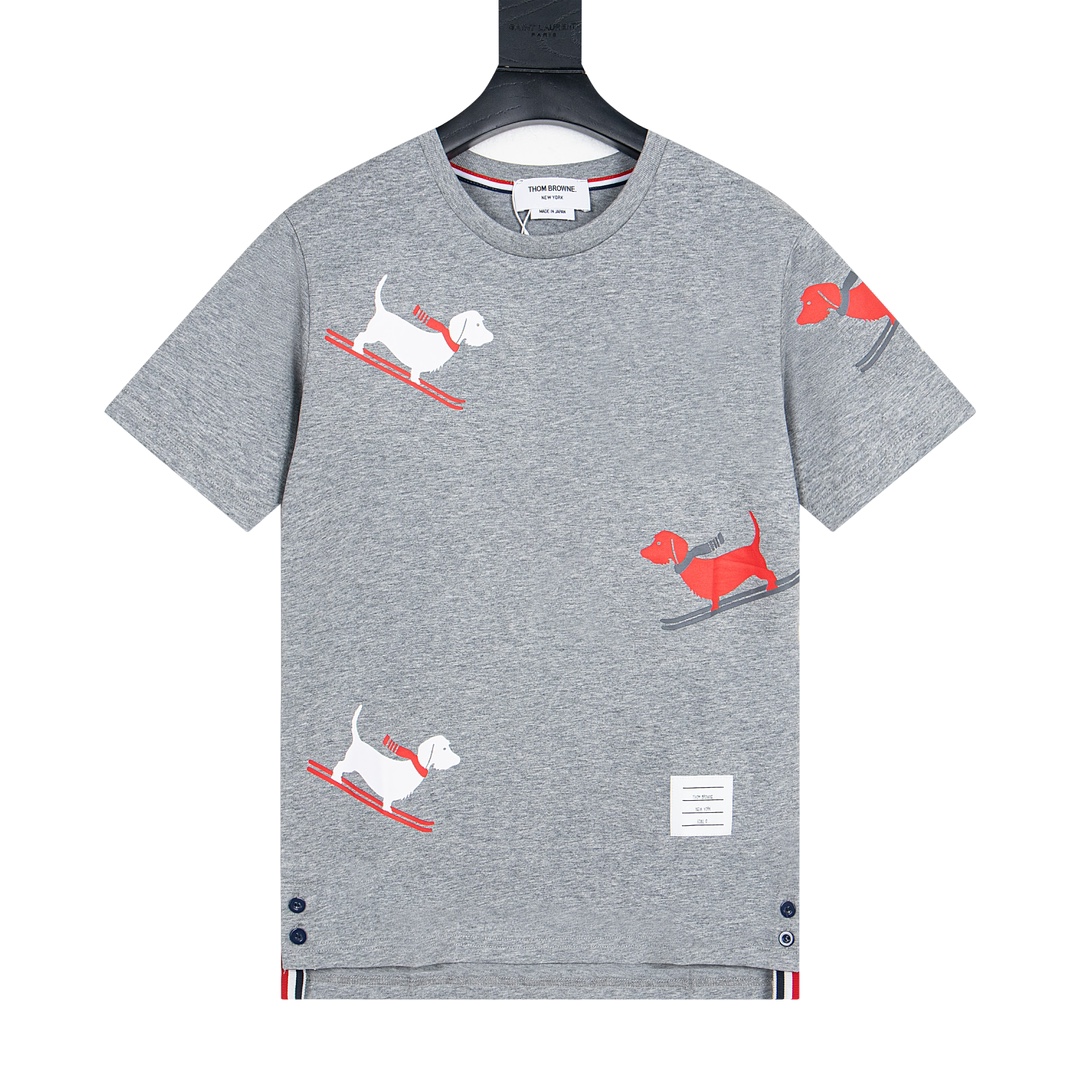 1980s Inspired Thom Browne Skiing Dog Short Sleeves in Custom Fabrics.