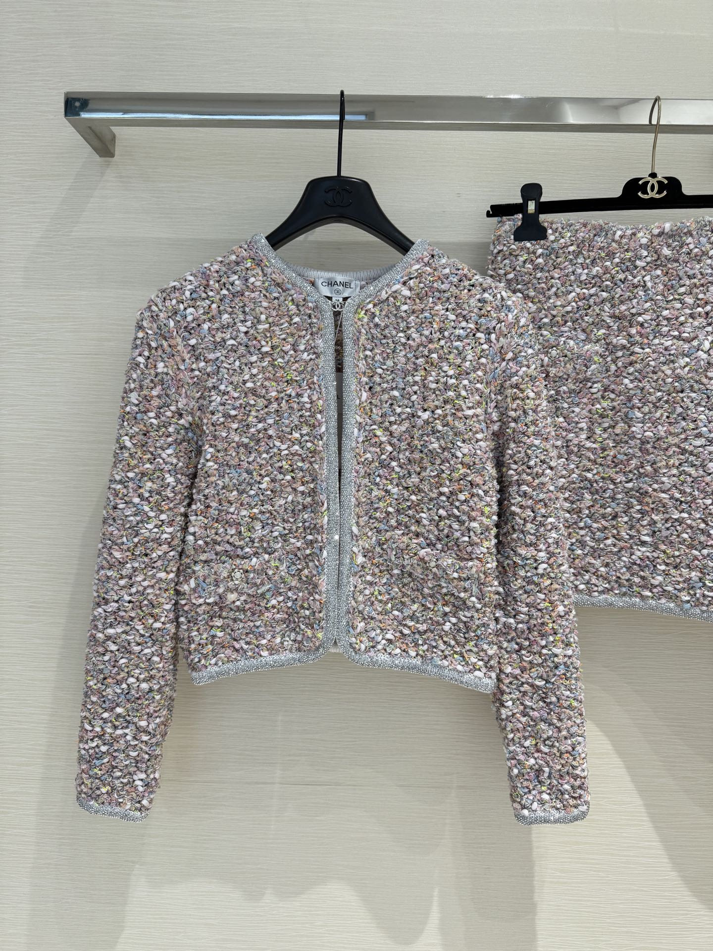 Chanel 25P Knit Cardigan & Skirt Set, Pink Co-ord Set, Elegant & Chic