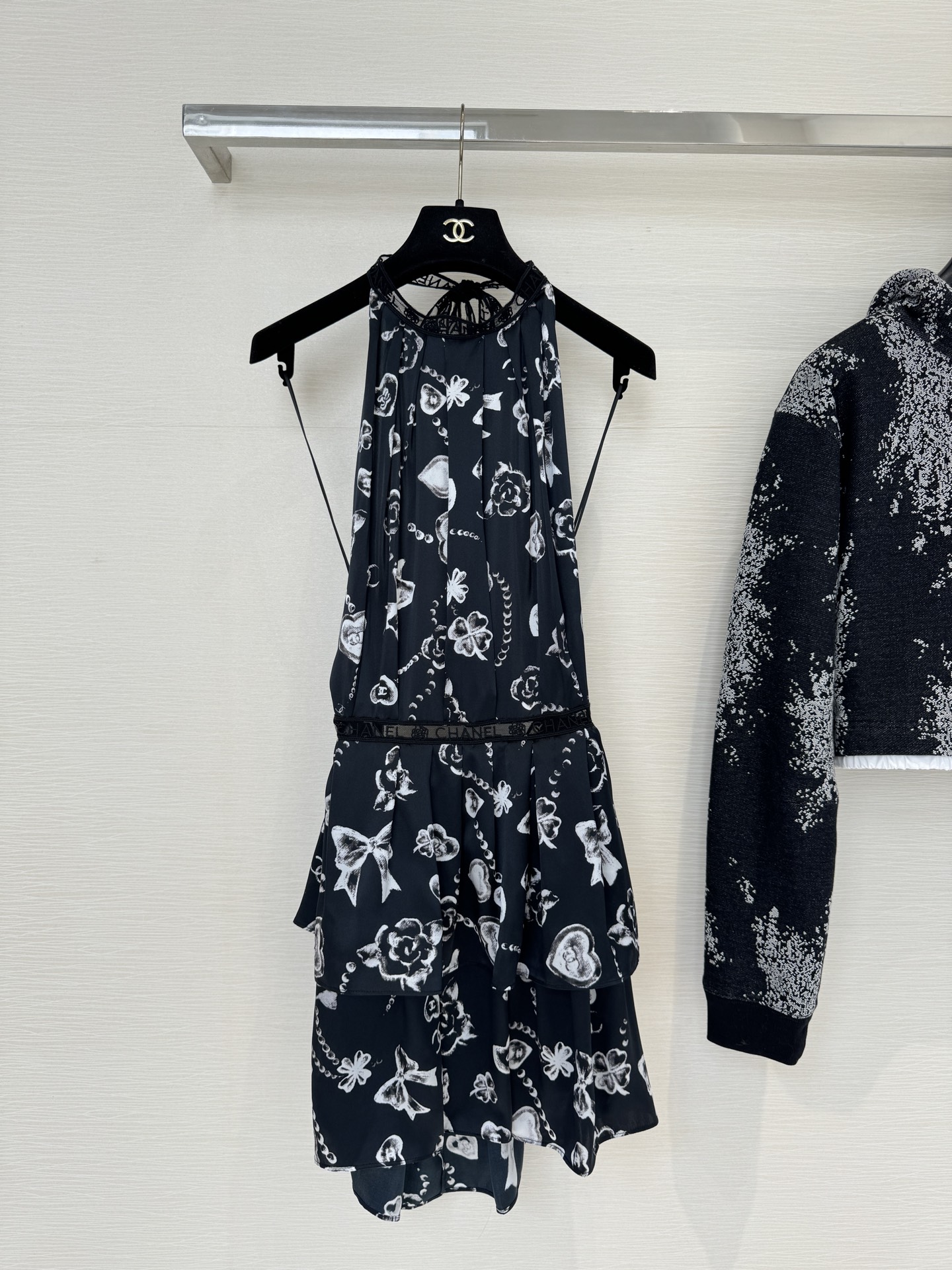 Chanel 25B Silk Halter Dress – Elegant Backless Design & Lace Details