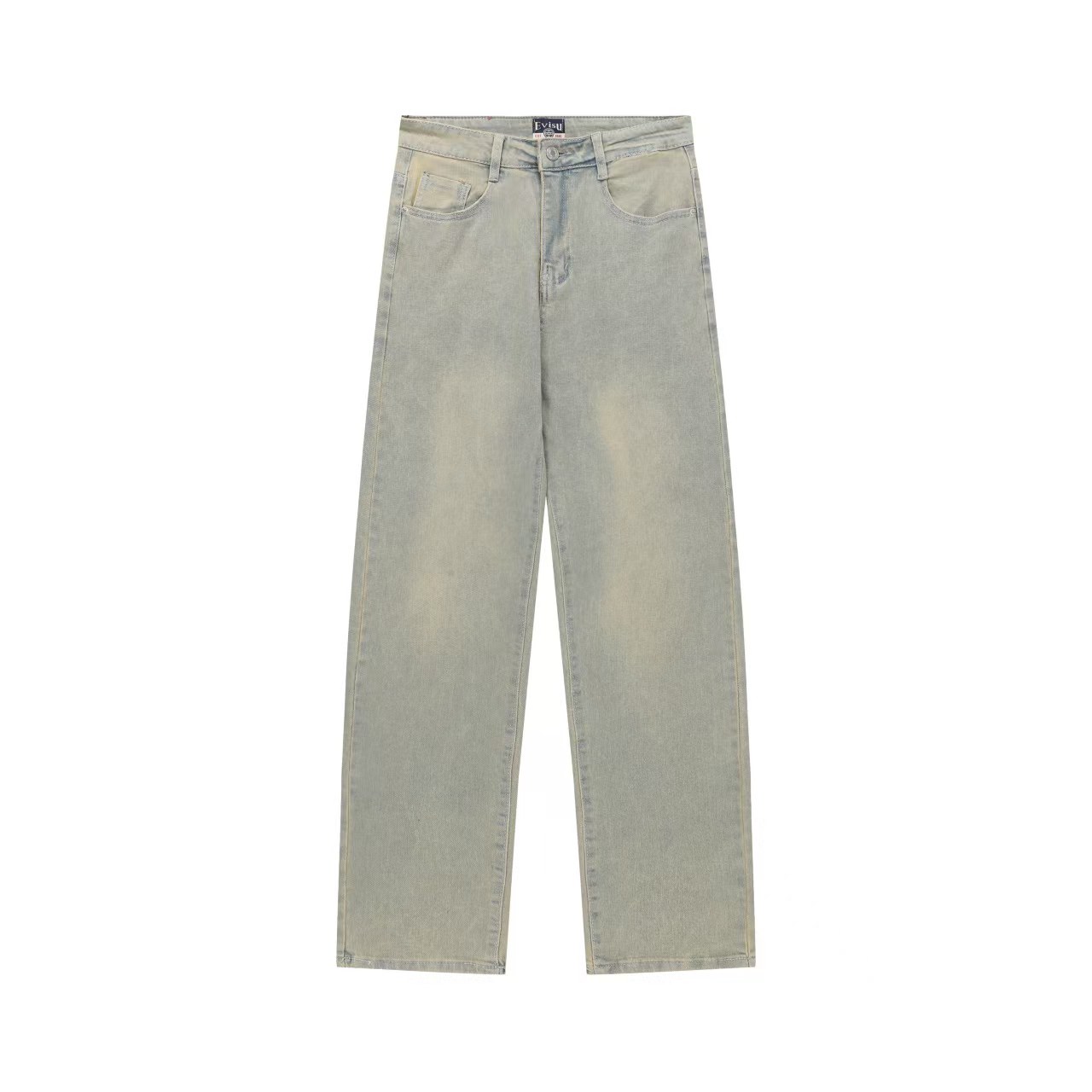 P125 Fukujin EVISU vaqueros rectos ajustados con lavado a la piedra vintage y bordado, unisex. Color: color d…