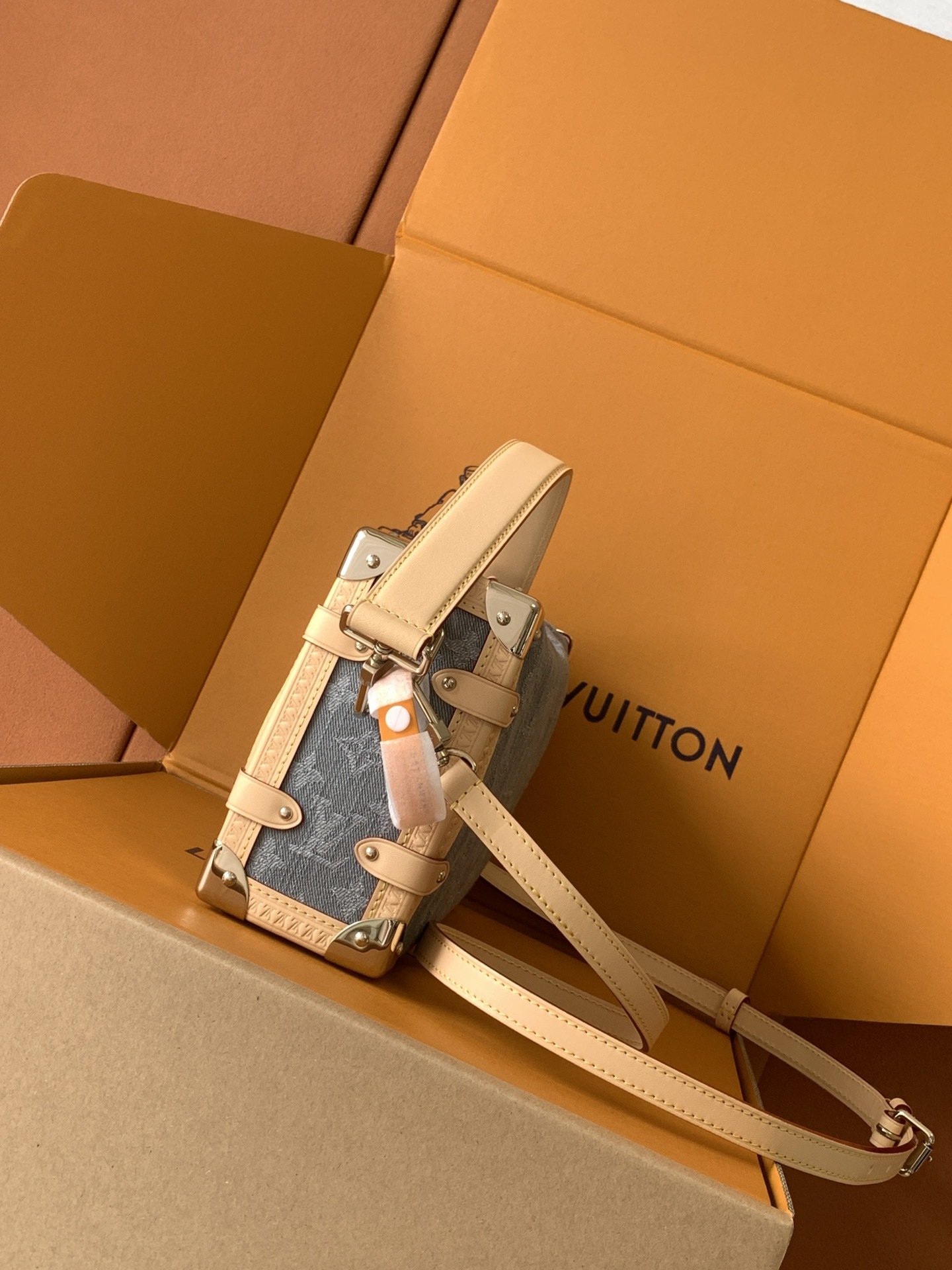 【特级MB163c芯片版原厂皮】SIDE TRUNK 中号手袋型号:M13285牛仔灰色材料:A级全钢五