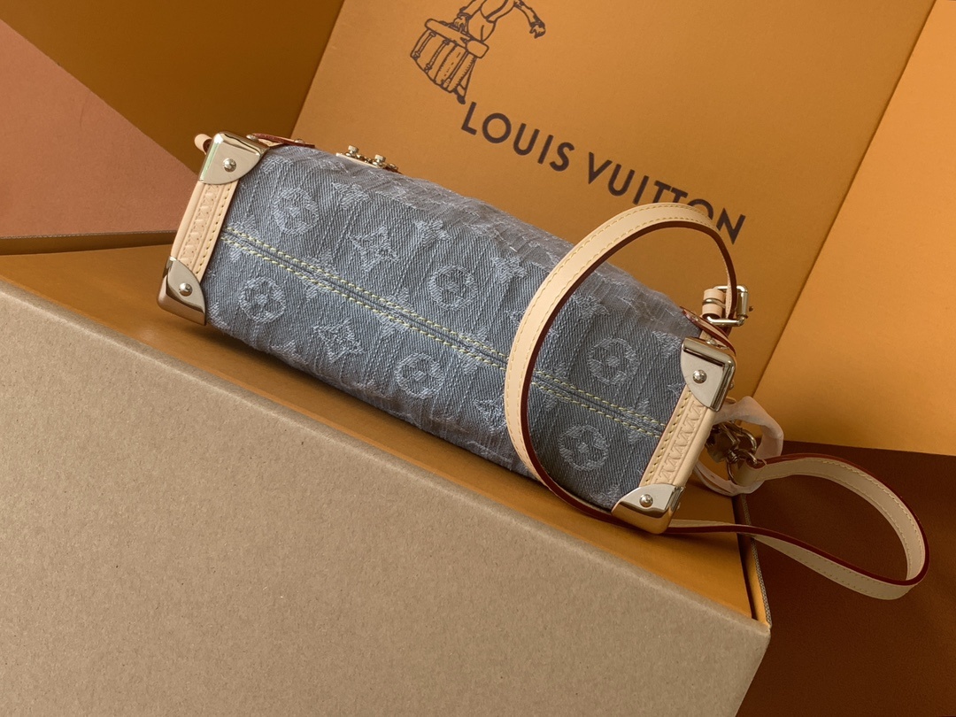 【特级MB163c芯片版原厂皮】SIDE TRUNK 中号手袋型号:M13285牛仔灰色材料:A级全钢五